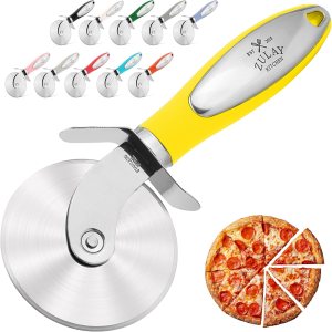 Zulay Kitchen Rueda grande para cortar pizza, cortador de pizza de acero inoxidable de alta calidad, rueda de pizza fácil de limpiar y cortar, mango Zulay Kitchen Rueda grande para cortar pizza, cortador de pizza de acero inoxidable de alta calidad, rueda de pizza fácil de limpiar y cortar, mango