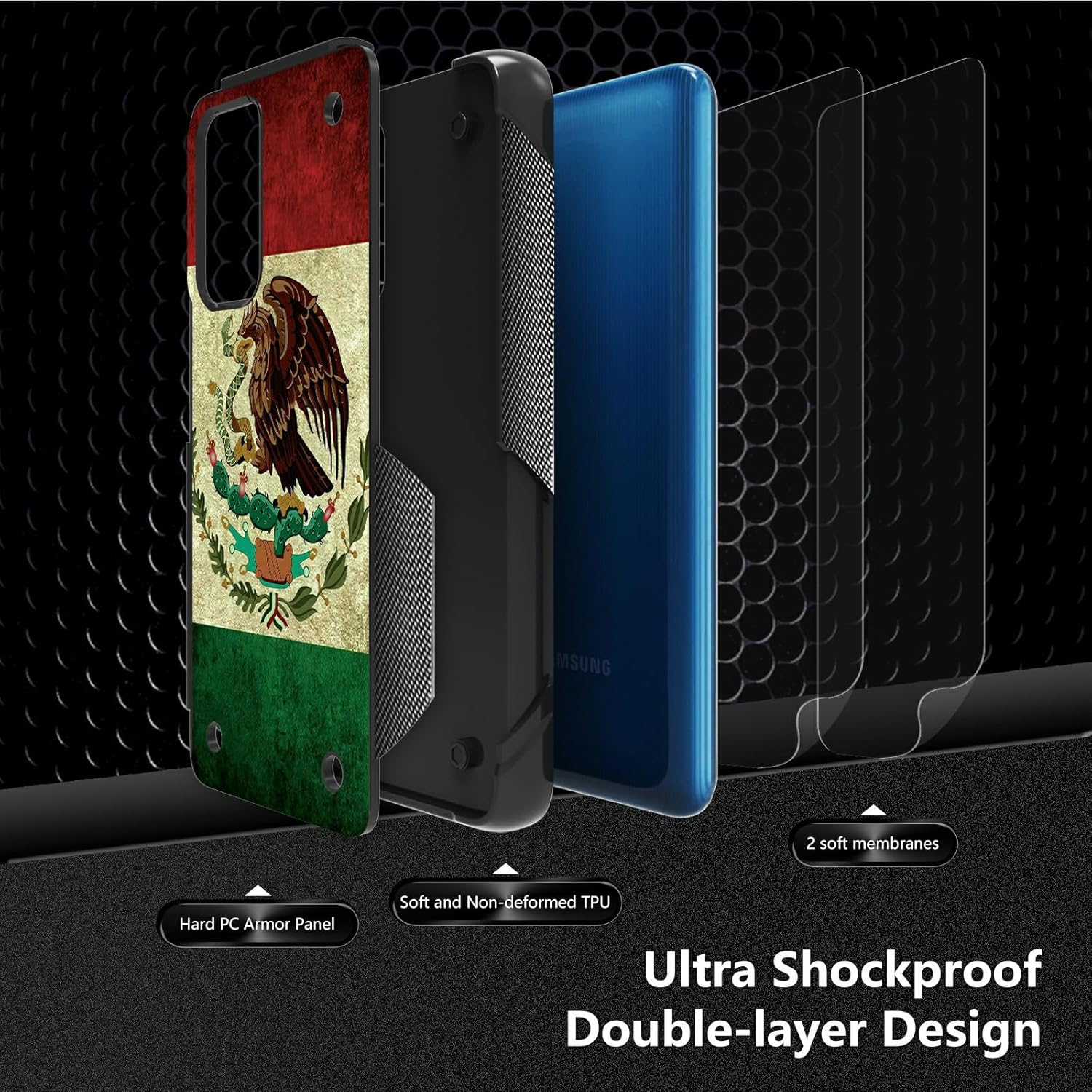 Rossy Funda para Moto G Stylus 5G 2023 (paquete de 2) con protector de pantalla, bandera mexicana vintage de México, protección resistente, carga