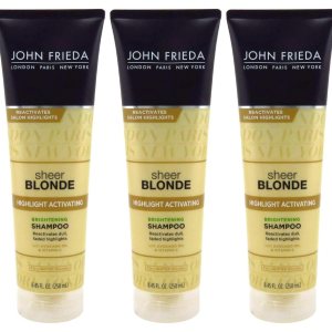 John Frieda Sheer Blonde Highlight Activating Enhancing Shampoo para rubias más claras 8.45 oz (paquete de 3) John Frieda Sheer Blonde Highlight Activating Enhancing Shampoo para rubias más claras 8.45 oz (paquete de 3)