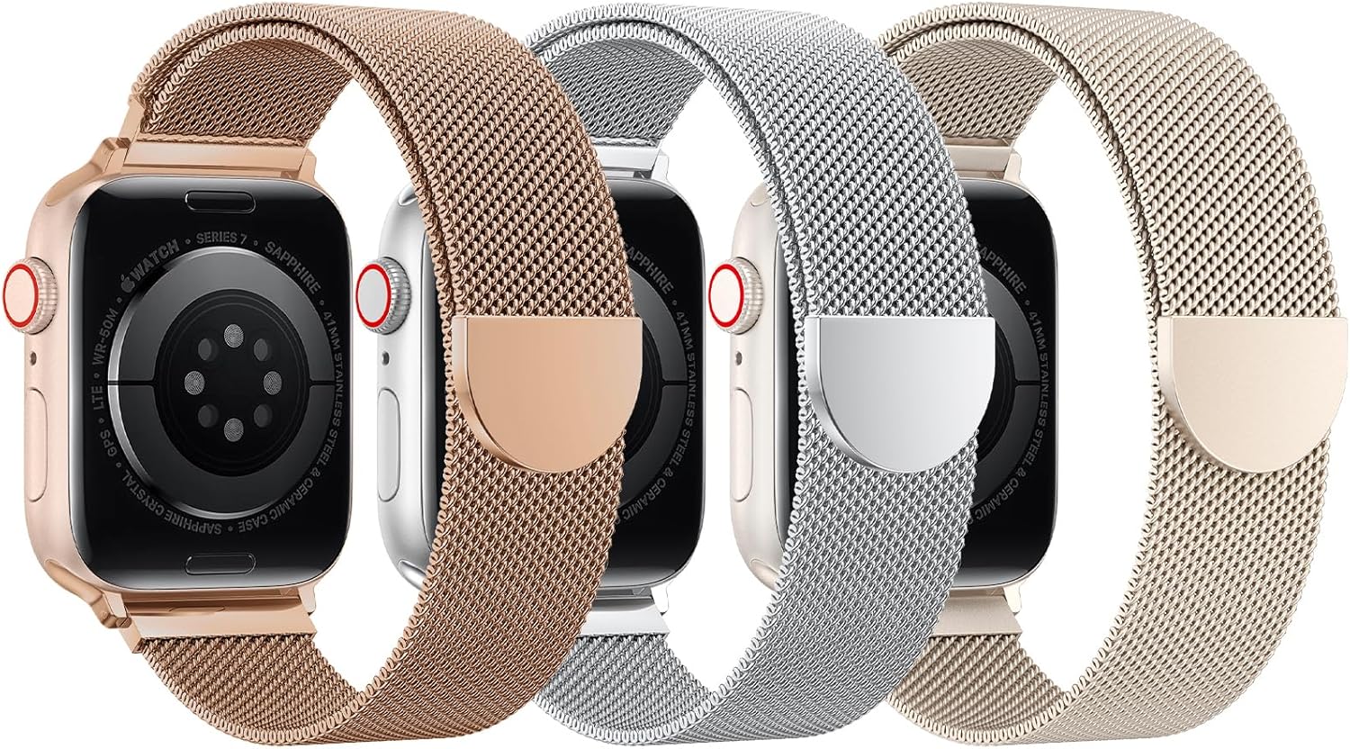 BELONGME Paquete de 3 correas de malla compatibles con Apple Watch de 1.496 pulgadas, 1.575 pulgadas, 1.614 pulgadas, 1.654 pulgadas, 1.732