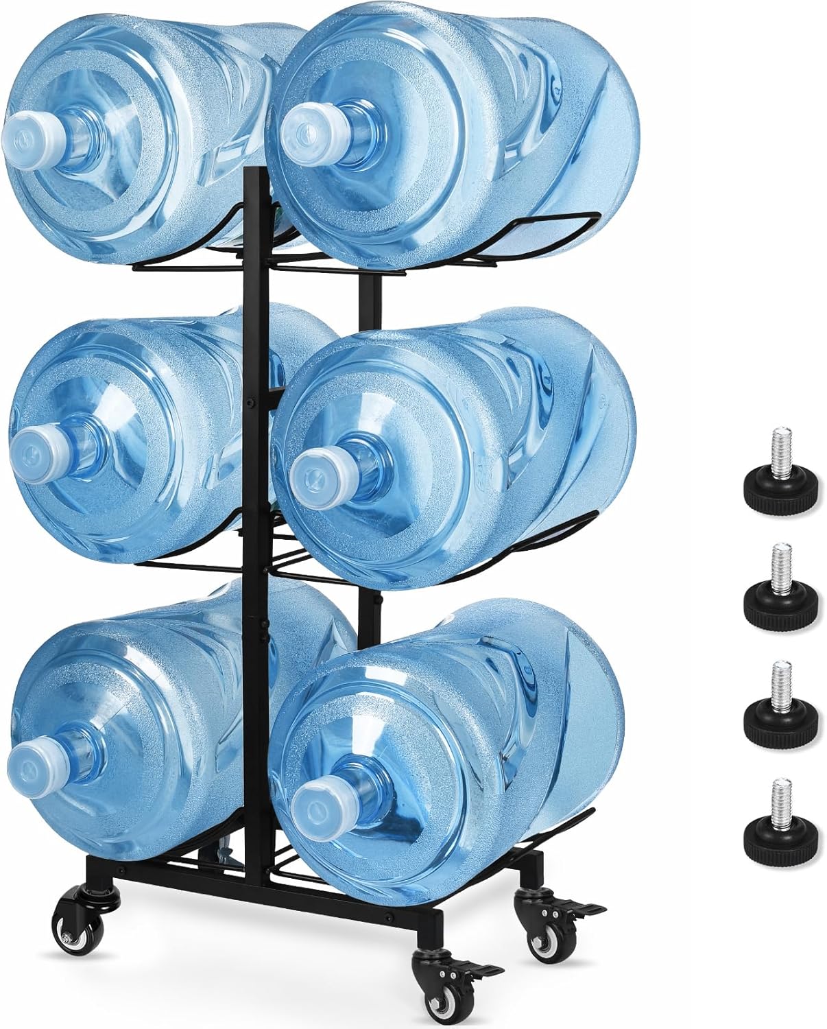 Soporte para botella de agua de 5 galones con 4 ruedas, soporte plegable resistente para jarra de agua de 3 niveles, soporte para jarra de agua de 5