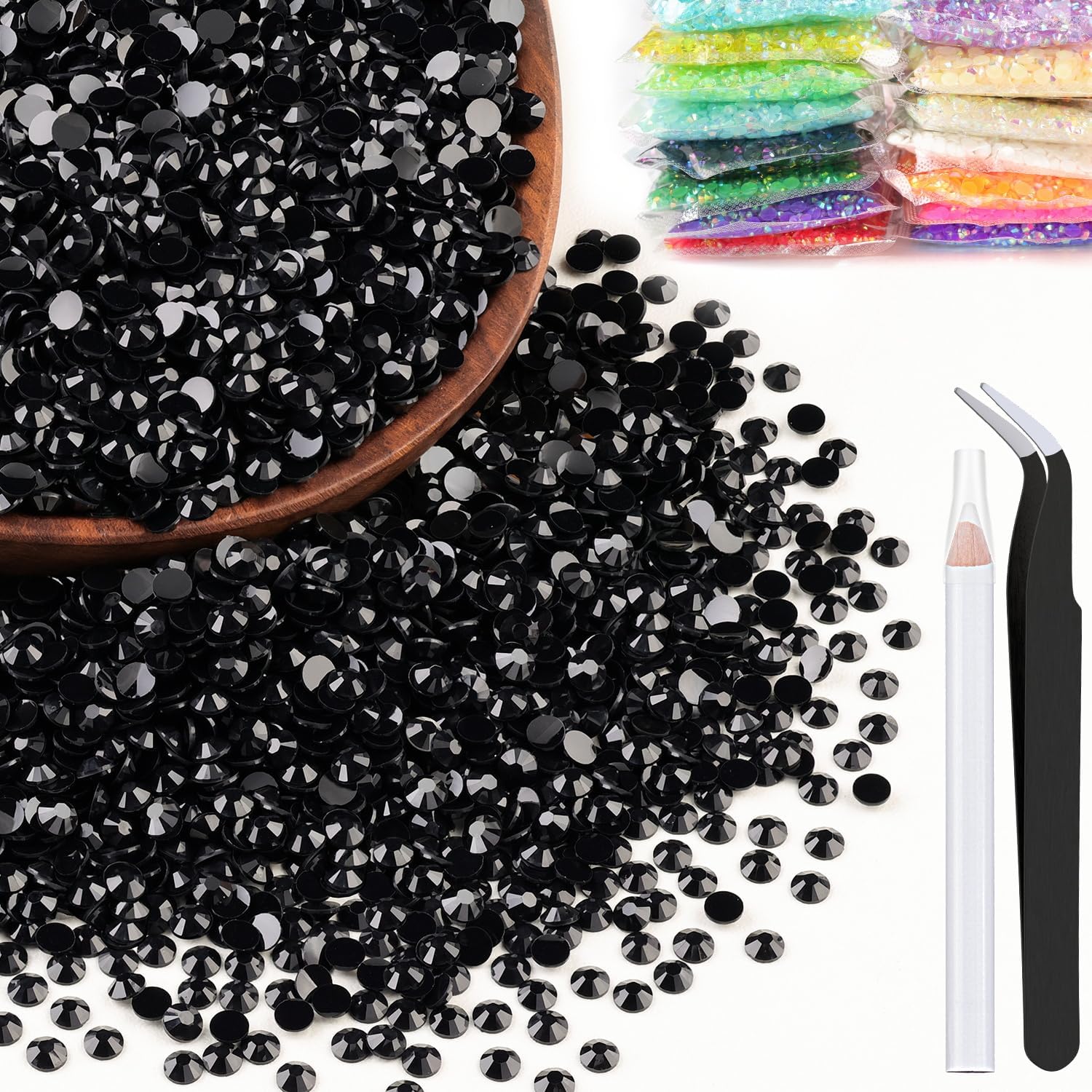 4000 diamantes de imitación de resina de 0.157 pulgadas a granel, diamantes de imitación redondos negros de gelatina con parte trasera plana, gemas