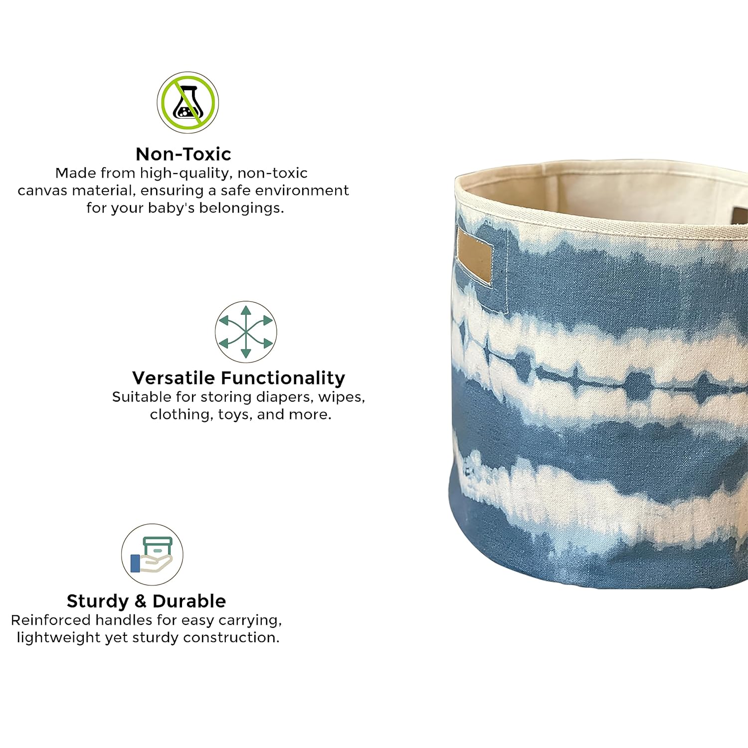 Crane Baby Contenedor de almacenamiento de tela para guardería y niños pequeños, almacenamiento de juguetes para niños y niñas, teñido anudado azul,