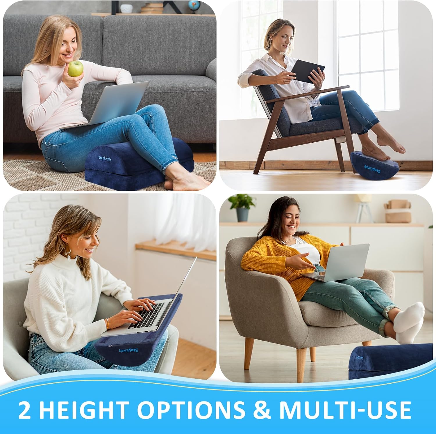 StepLively Reposapiés para debajo del escritorio en el trabajo, cómodo taburete con 2 alturas ajustables, reposapiés con funda lavable, para aliviar