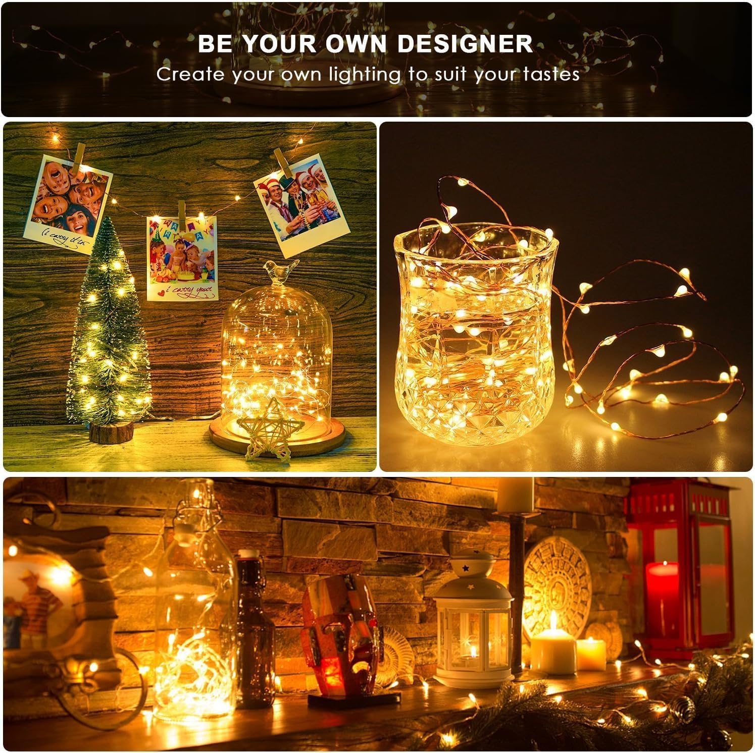 ANJAYLIA Luces de hadas, paquete de 4 tiras de luces que funcionan con pilas, 30 luces LED parpadeantes de 10 pies para bodas, dormitorios, fiestas,