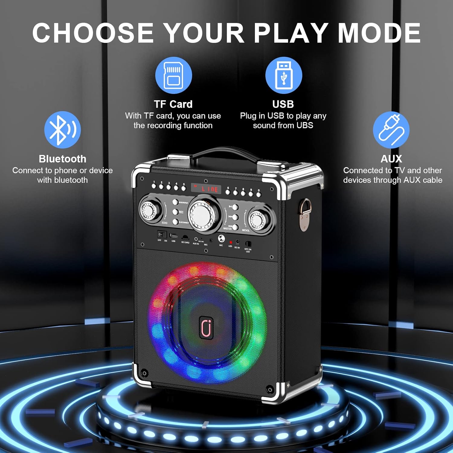 Máquina de karaoke S8-T con 3 micrófonos inalámbricos, máquina de karaoke portátil para fiesta, TWS Wirelss Kareokee PA System Party Speaker con