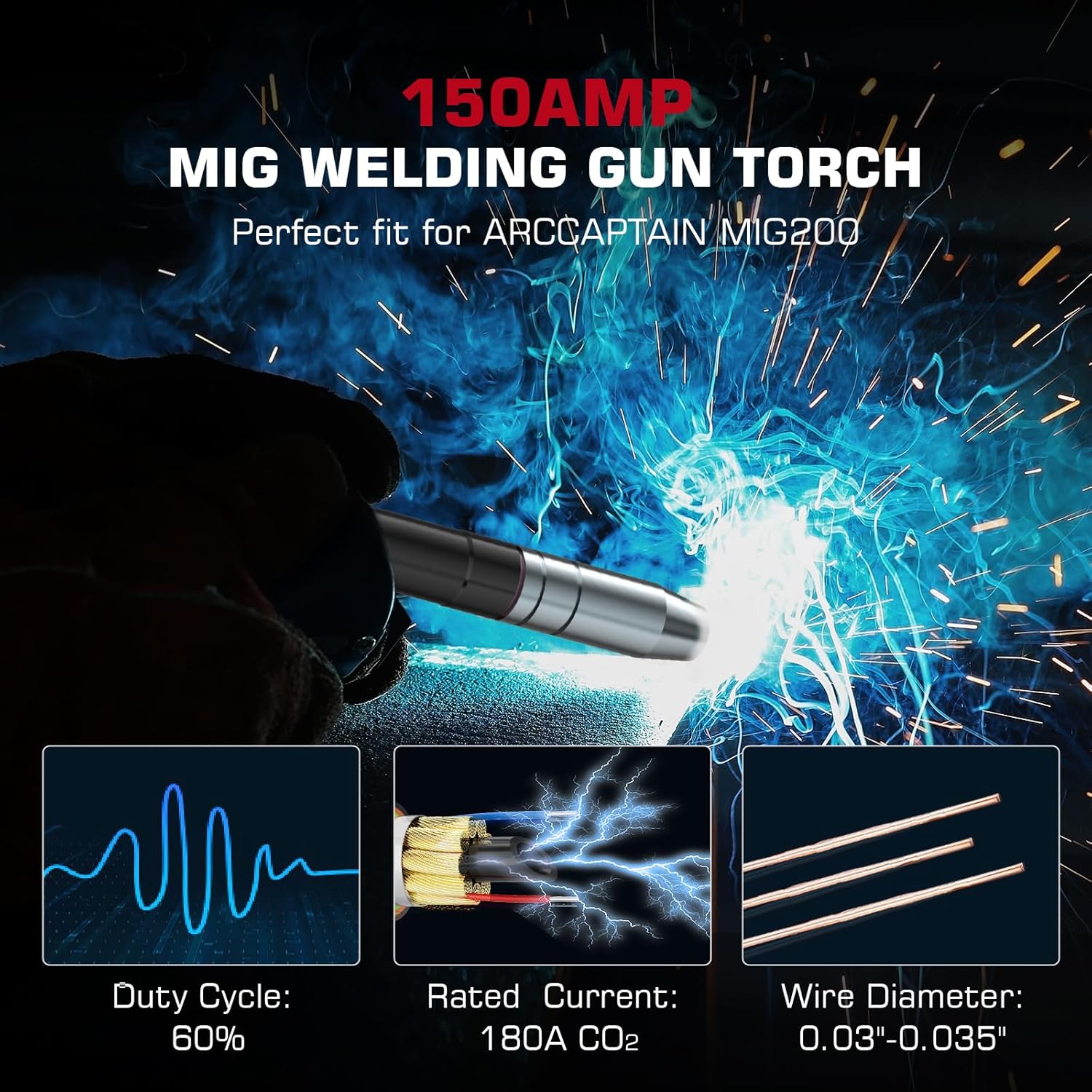ARCCAPTAIN Antorcha de soldadura MIG 180Amp MB15 15AK Stinger de 10 pies (9.8 ft) de repuesto para antorcha MB15 MIG, conexión Euro