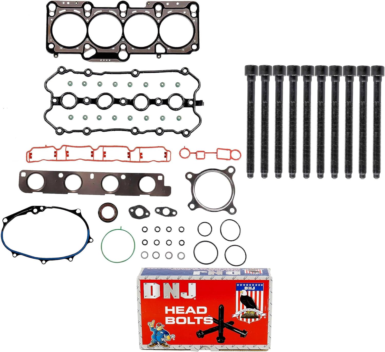 DNJ HGB8002 Juego de juntas de culata con kit de pernos de cabeza para Volkswagen GTI 2.0L 1984cc 121cid L4 DOHC 2006-2013
