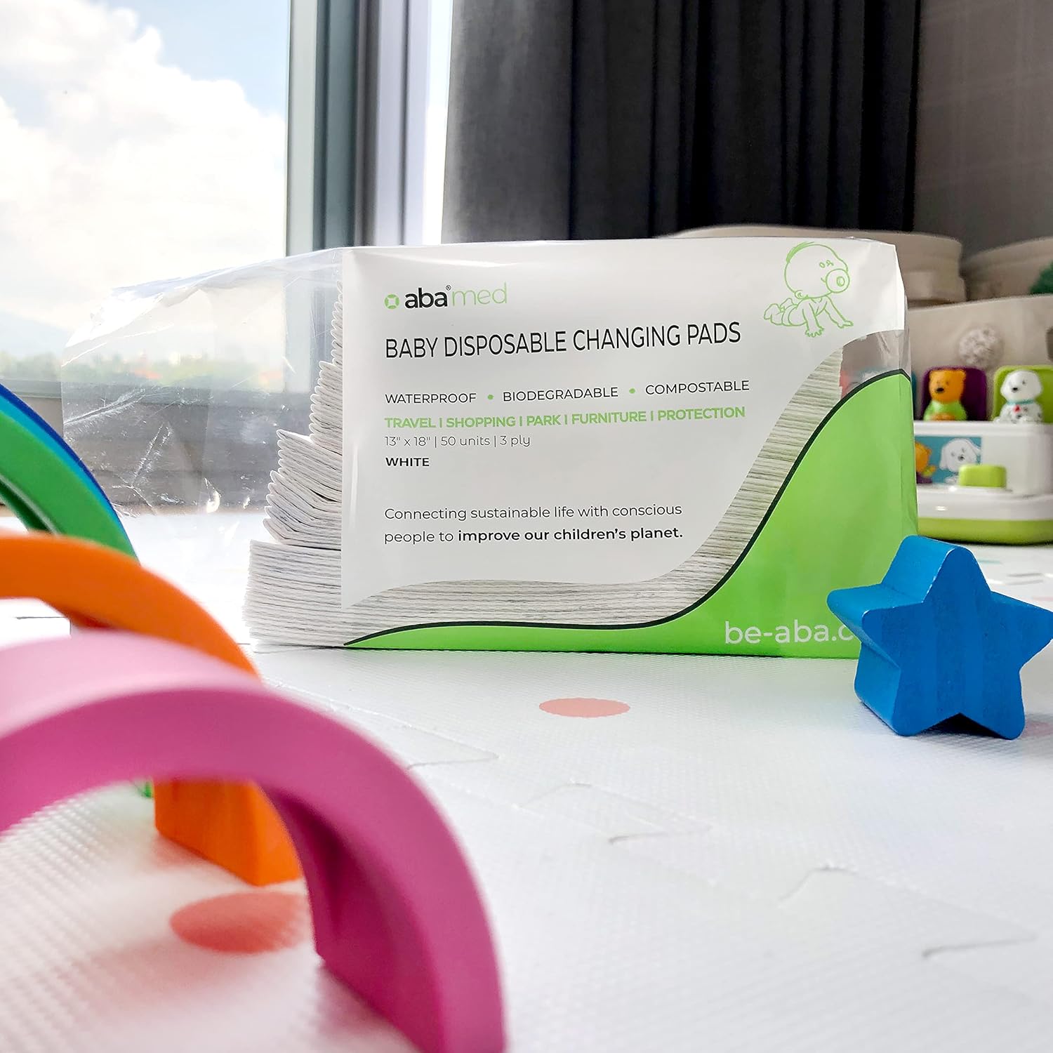 aba Paquete de 50 cambiadores desechables biodegradables compactos para bebés, impermeables, protectores de mesa, 18 x 13 pulgadas