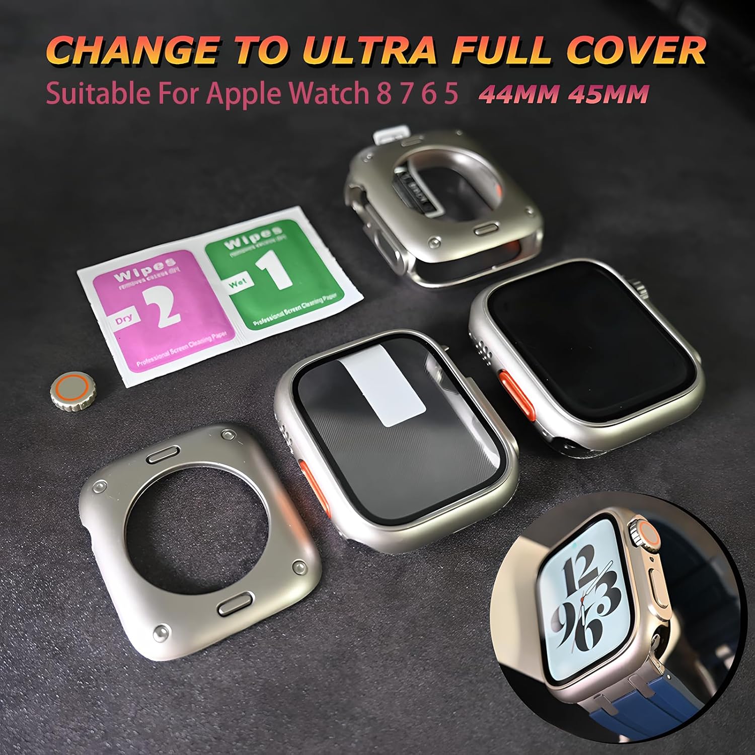 Convierte el iWatch en Ultra Protección completa 3 en 1 compatible con Apple Watch Series 87654 SESE2 de 1.732 pulgadas, 1.772 pulgadas, resistente