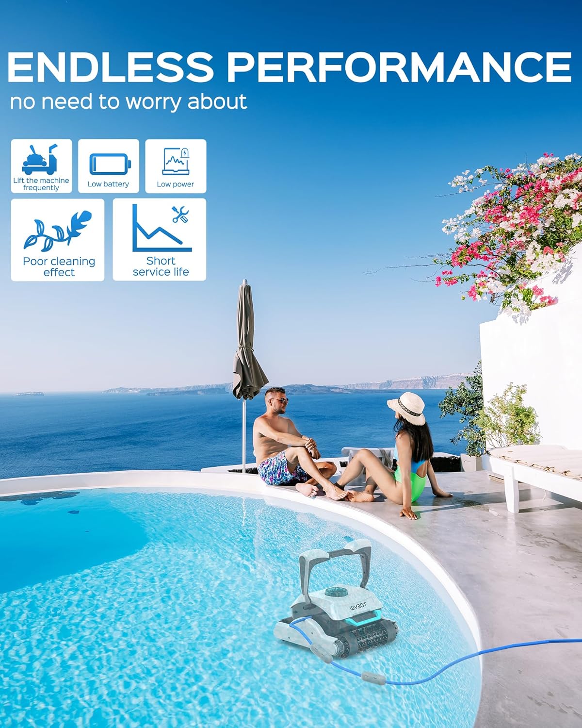 WYBOT Grampus 1300 – Limpiador robótico de piscina, succión ultra fuerte, aspiradora de piscina con control remoto, motores de triple eje, limpieza