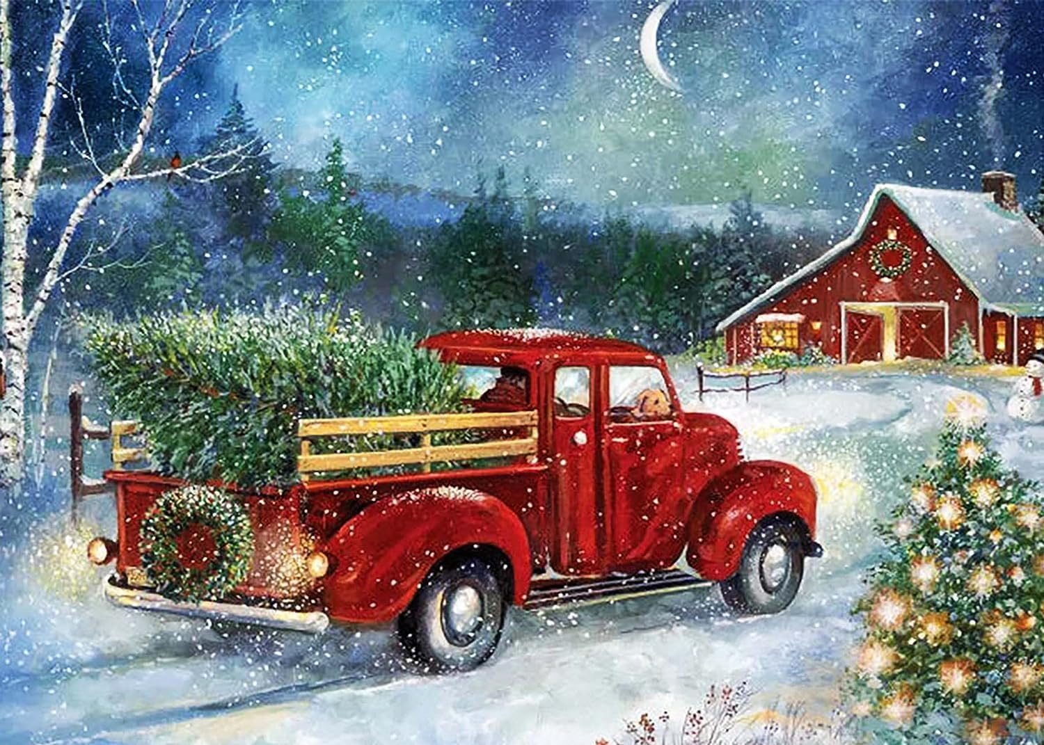 Apomelo Kit de pintura artística de diamantes para árbol de Navidad, camión vintage, arte con diamantes, kit de imagen de diamante para adultos,
