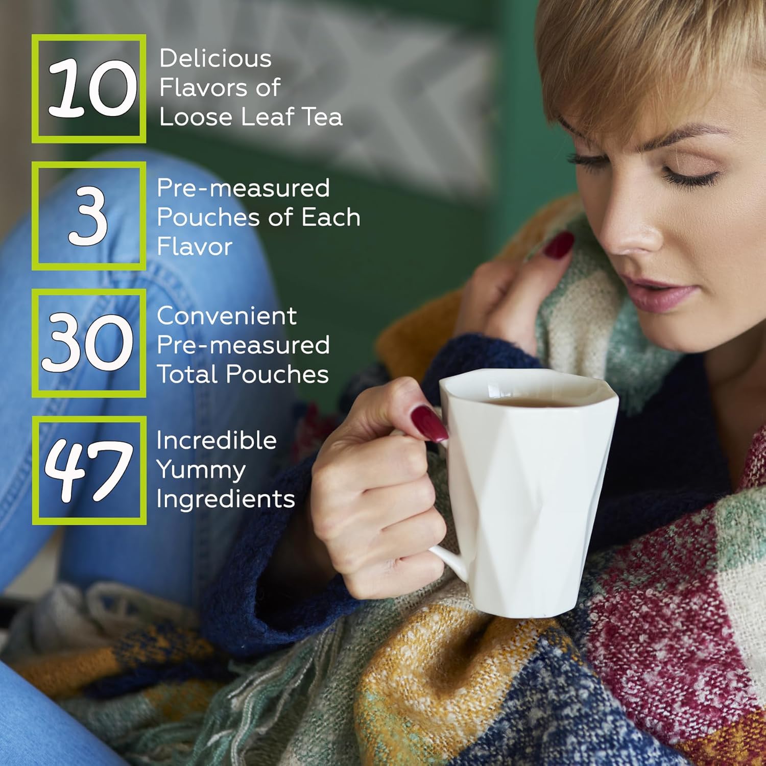 SoMo Tea  Herbal Wellness  Juego de muestras de té de hojas sueltas de 10 sabores surtidos, 30 bolsas individuales de mezclas de té de hierbas,
