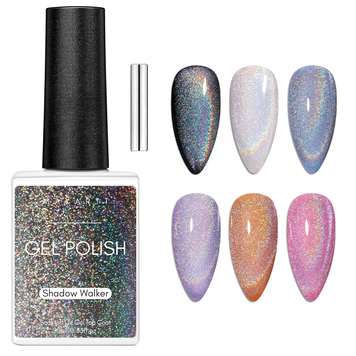 Makartt Lámpara de uñas LED UV, mini luz UV para uñas de gel, paquete con gel universal de ojo de gato arco iris, esmalte NALI de 0.3 fl oz (0.3 fl