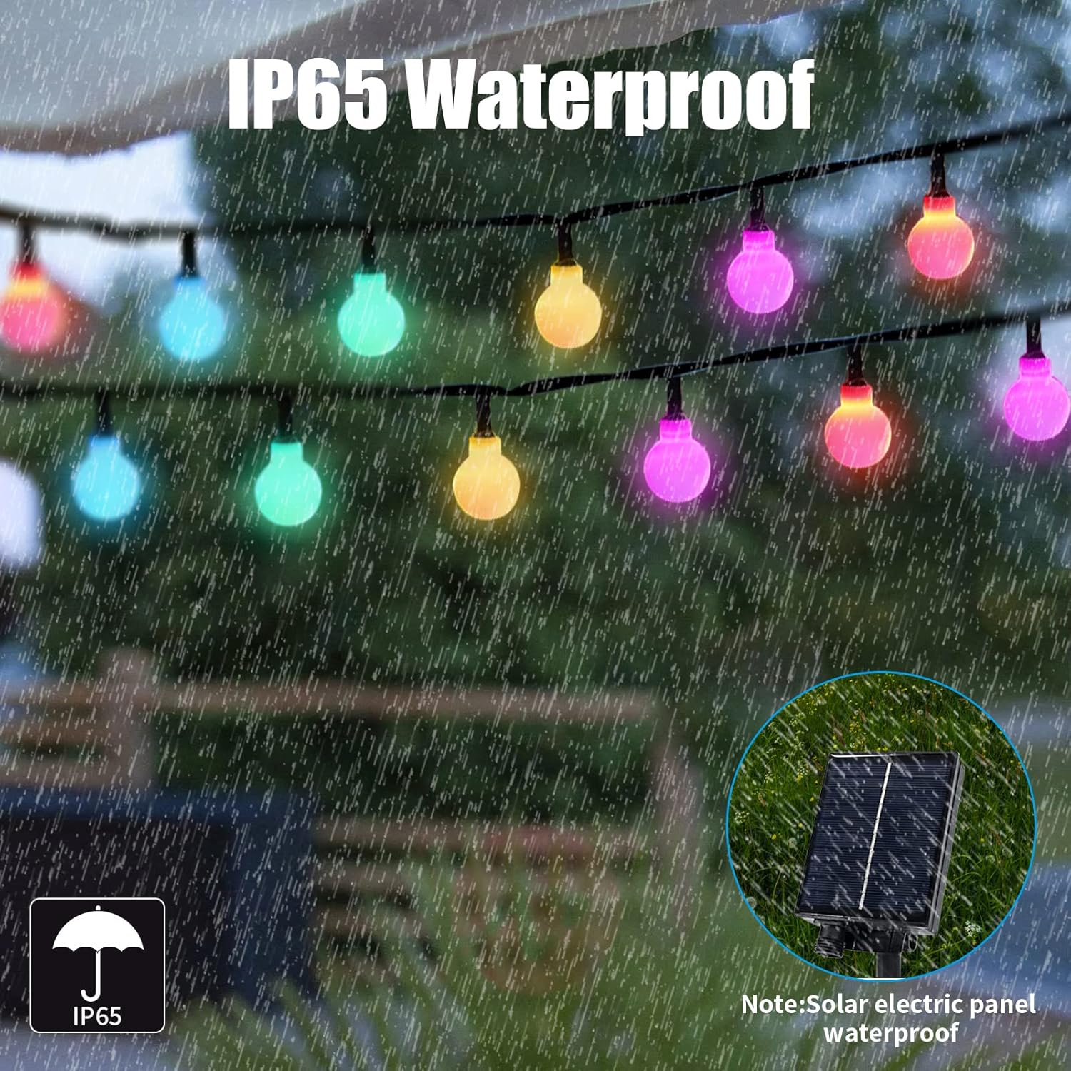 ELINKUME Tira de luces solares de 50 luces LED de 23.0 ft24 pies con 8 modos y control remoto para exteriores, impermeable y alimentado por energía