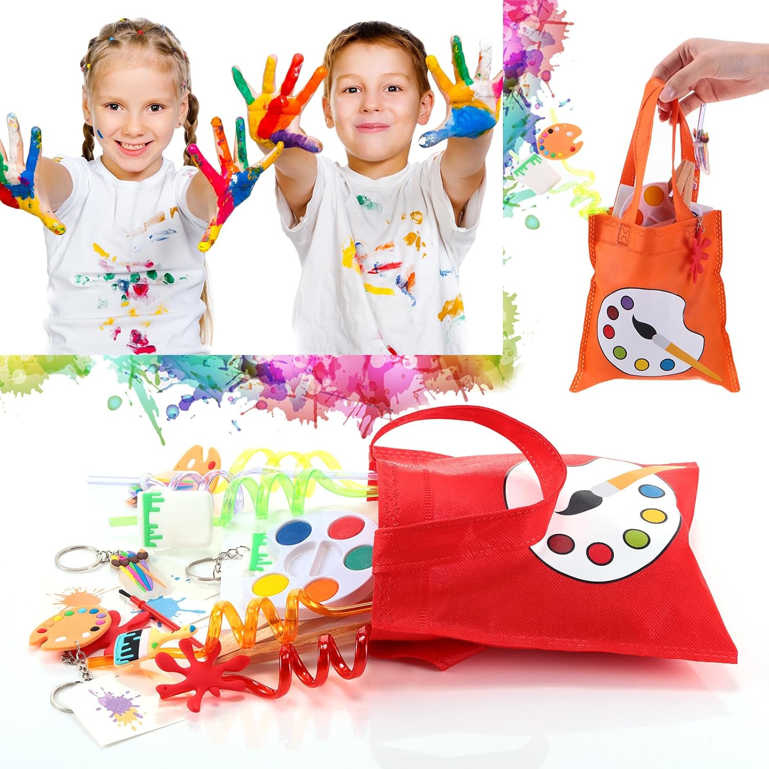Pintura, recuerdos de fiesta para niños pequeños, pintura artística, lienzo, acuarela, pintura artística, pajitas, llavero, bolsas temporales de