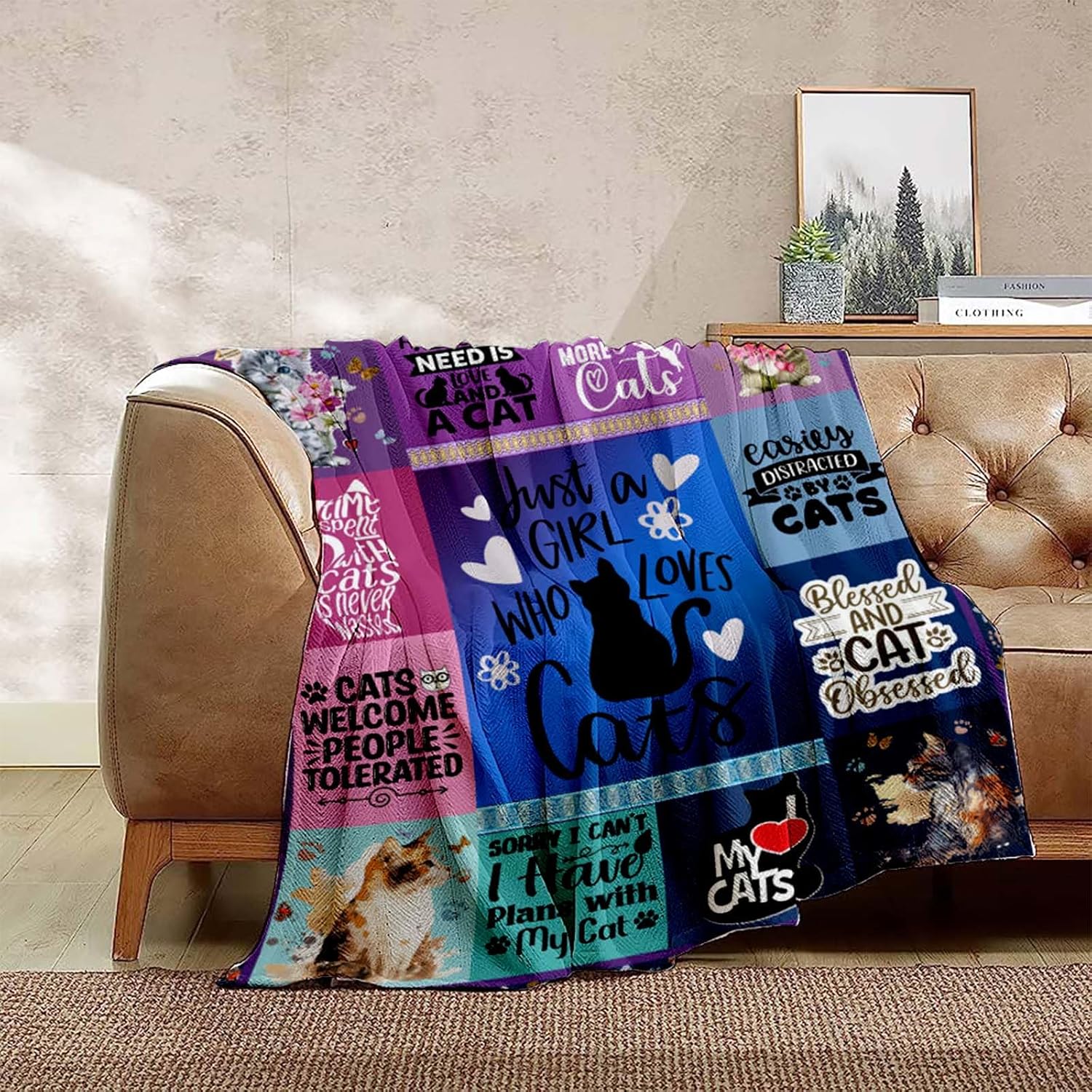 Regalos de gatos para los amantes de los gatos, manta de gatos de 60 x 50 pulgadas, regalos para amantes de los gatos para mujeres, súper suave,