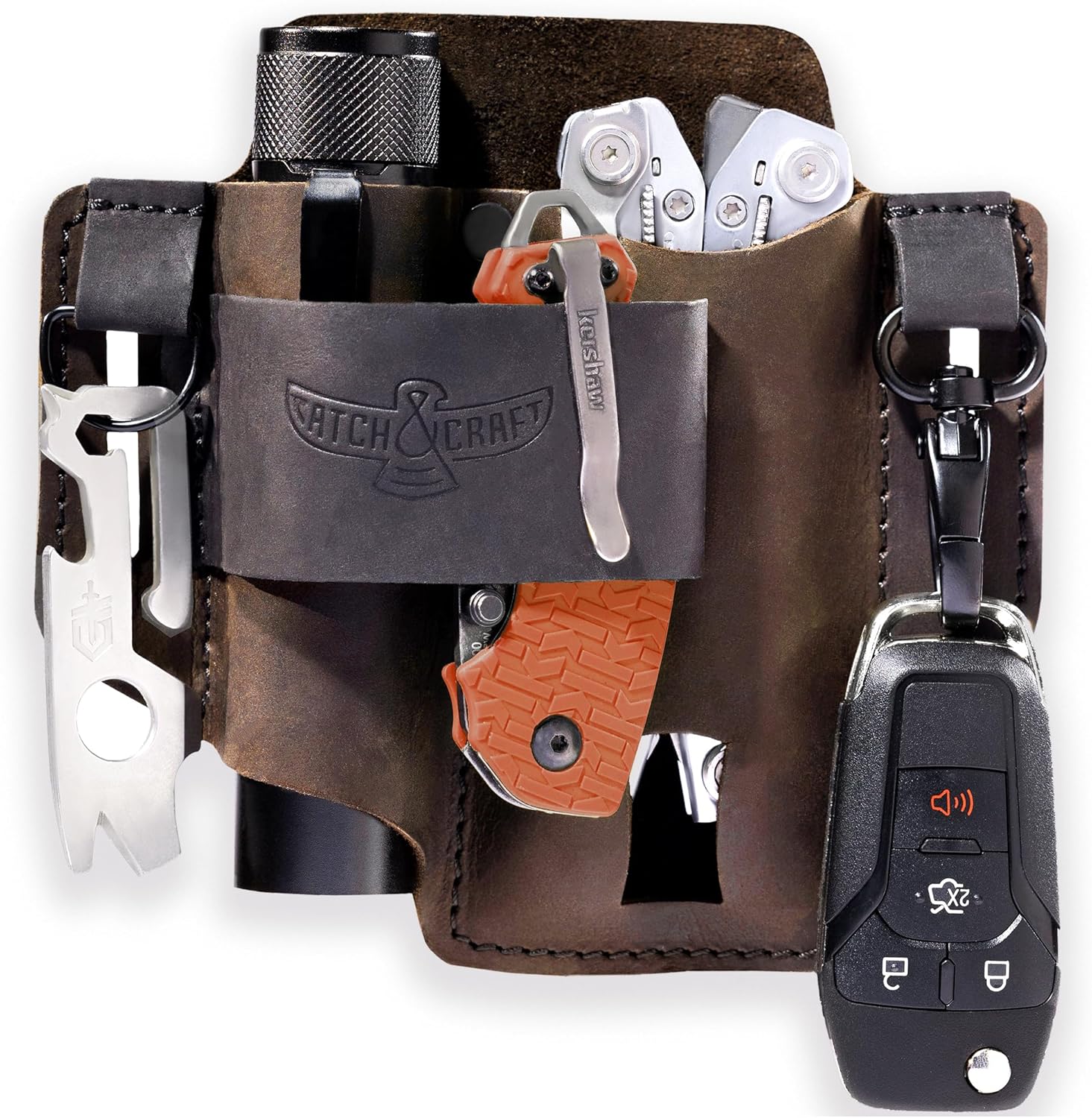 EDC – Funda multiherramienta para cinturón, funda compacta para cuchillo y linterna para uso diario, funda Leatherman para hombres, organizador de