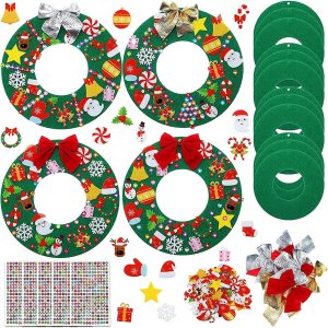 Tatuo Kit de 12 piezas de fieltro para corona de árbol de Navidad, adornos de Navidad con 221 calcomanías autoadhesivas de fieltro de Navidad, 12 Tatuo Kit de 12 piezas de fieltro para corona de árbol de Navidad, adornos de Navidad con 221 calcomanías autoadhesivas de fieltro de Navidad, 12