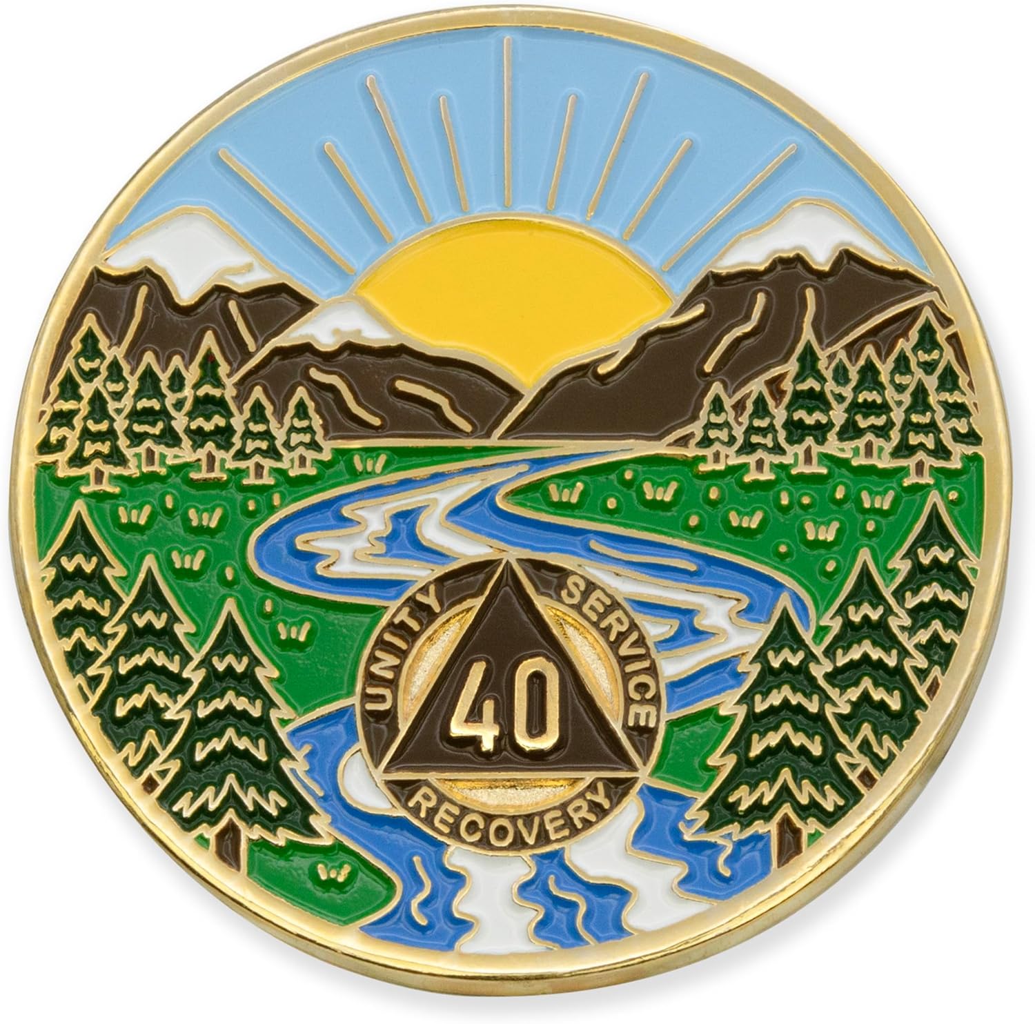 Medallón de recuperación AA chapado en oro, 40 años de Sobriety Mint Winding River