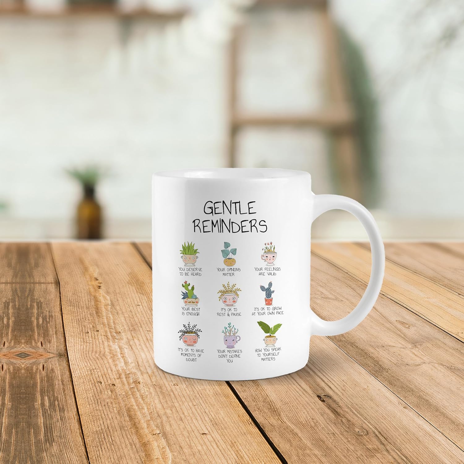 Taza de café inspiradora para mujer, con recordatorio suave, afirmaciones positivas, taza de cerámica de 11 onzas, taza de café y té, salud mental,