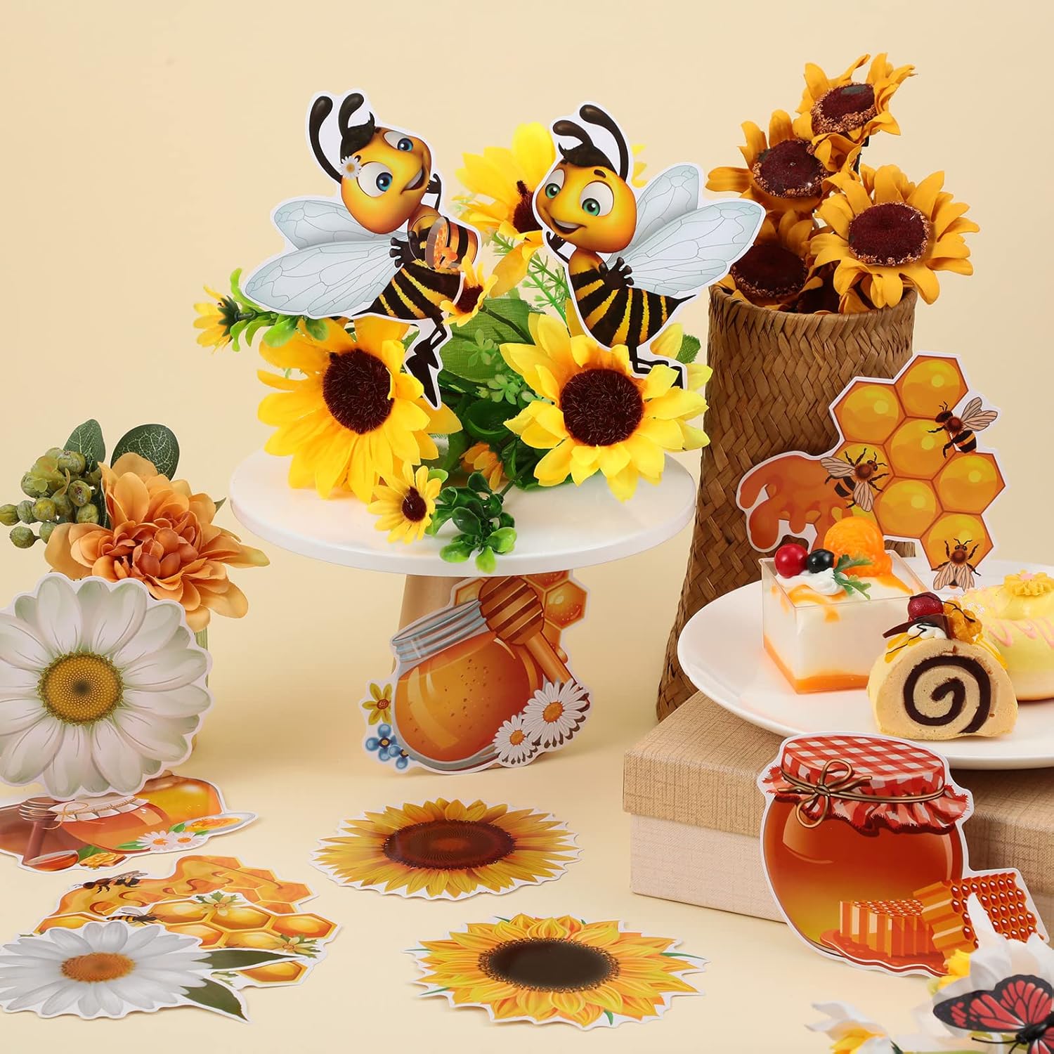 Hotop 48 recortes temáticos de abejas, decoración de tablón de anuncios para aula, recortes de miel, panales, recortes de casa de abejas,