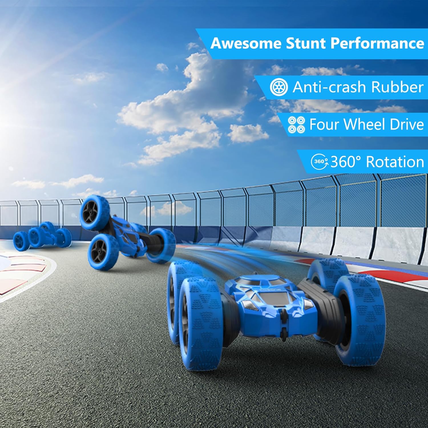 cosone Auto a control remoto – Autos RC para niños – Juguetes para niños – 4WD 2.4Ghz doble cara 360 giratorio recargable todo terreno auto remoto
