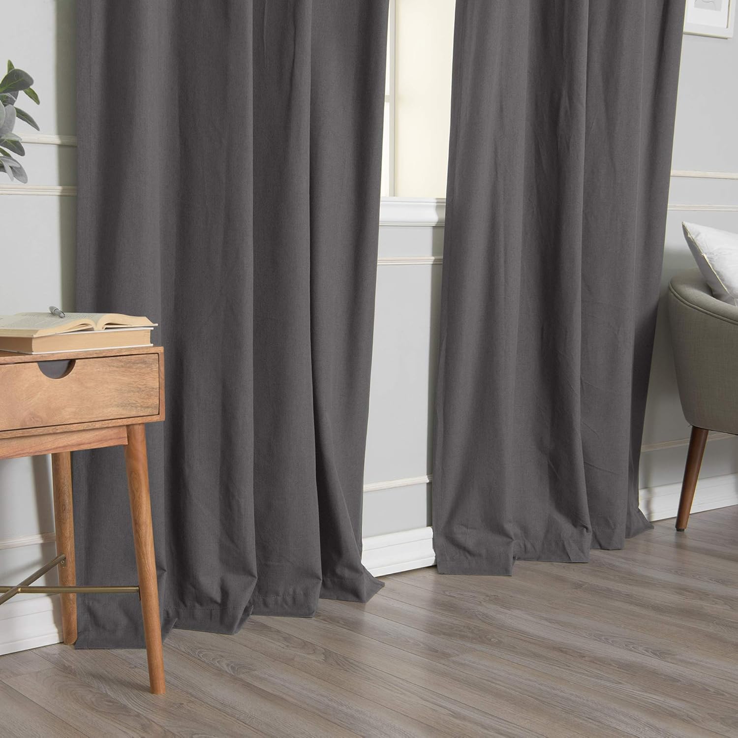 Best Home Fashion ZeroLight – Cortinas opacas térmicas con ojales texturizados, 100 % de lino, color gris oscuro, 52 pulgadas de ancho x 63 pulgadas