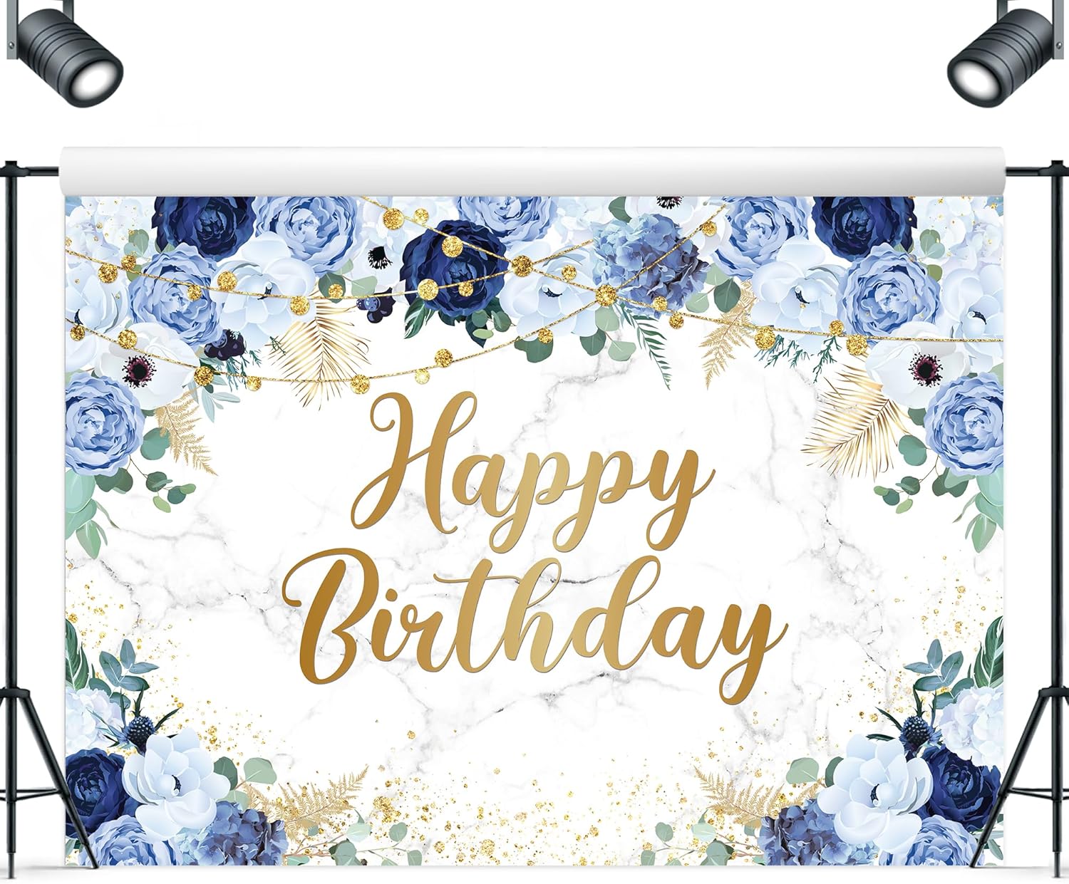 LIGHTINHOME Fondo de cumpleaños azul para mujer, 7 pulgadas de ancho x 5 pulgadas de alto, pancarta de feliz cumpleaños para niña, acuarela, floral,