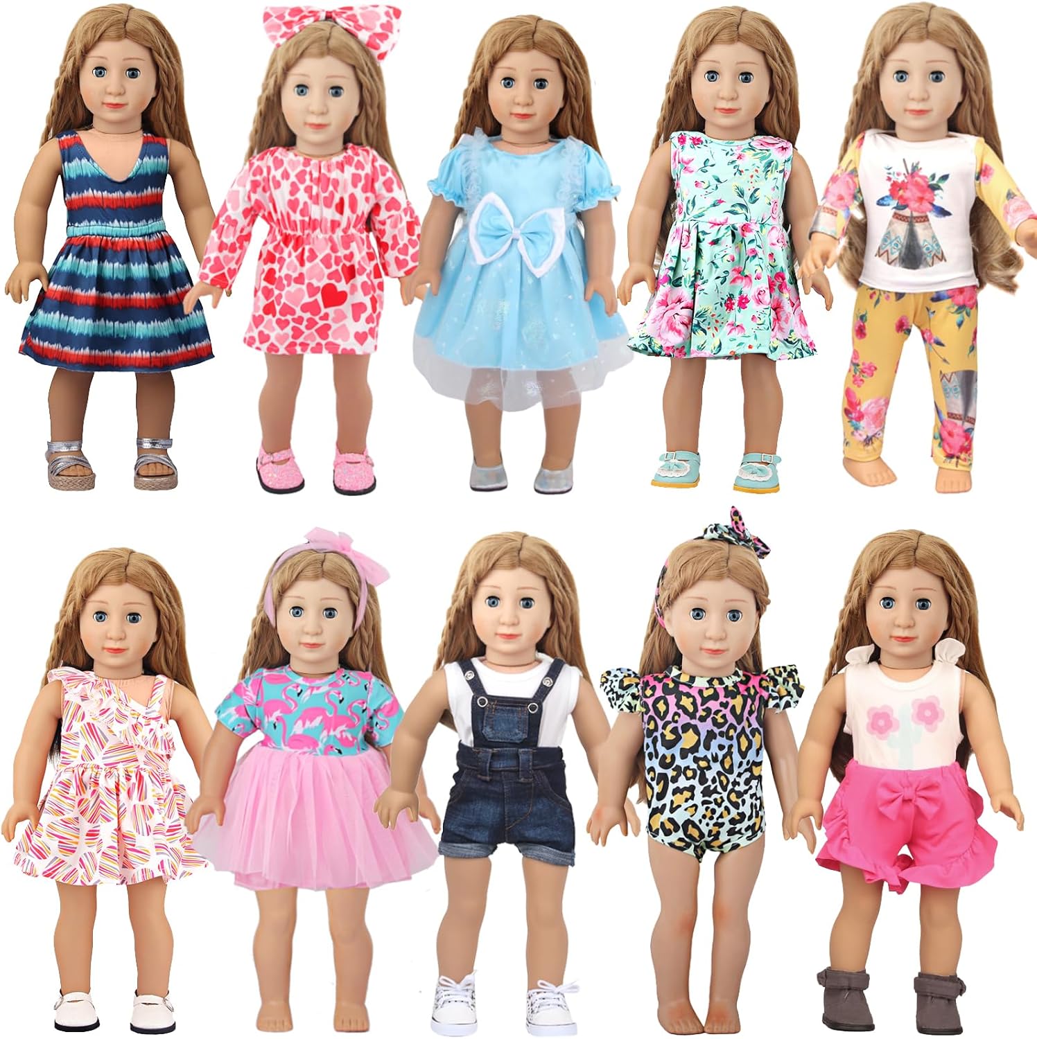10 juegos de ropa de muñeca americana de 18 pulgadas, incluyendo 10 trajes de vestir para muñecas americanas, muñecas recién nacidas, regalos para