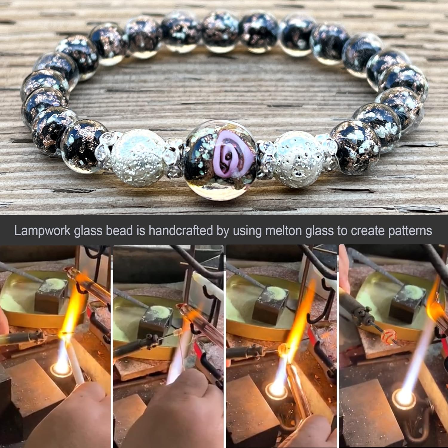ARTSY Crafts Glow in the Dark Firefly Beads Bracelet for Women, Luminous Glass Beads Healing Crystal Glowing Beaded Bracelets, Mermaid Bracelet,