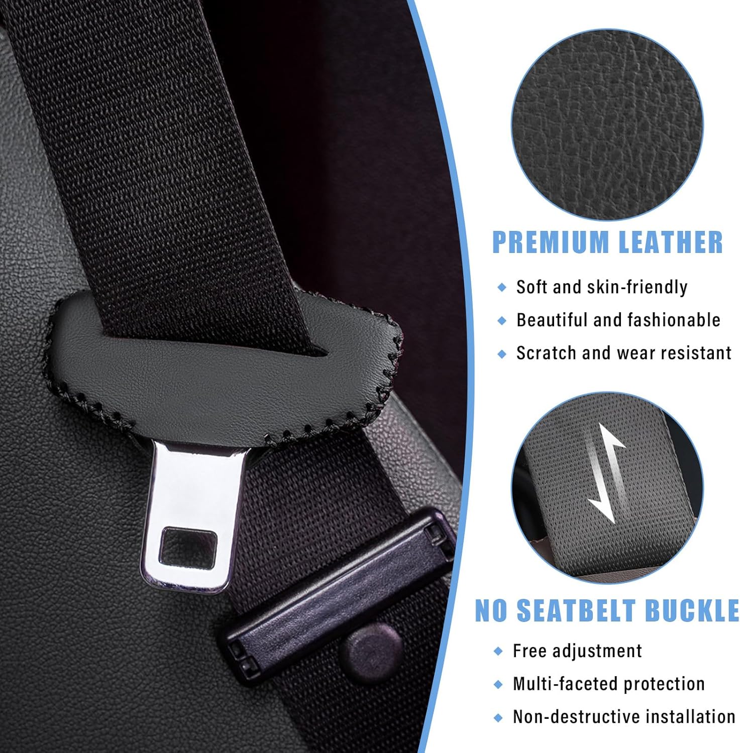 Augeny 2 fundas de hebilla para cinturón de seguridad, de cuero antiarañazos, funda de clip silenciador para cinturón de seguridad, protector de