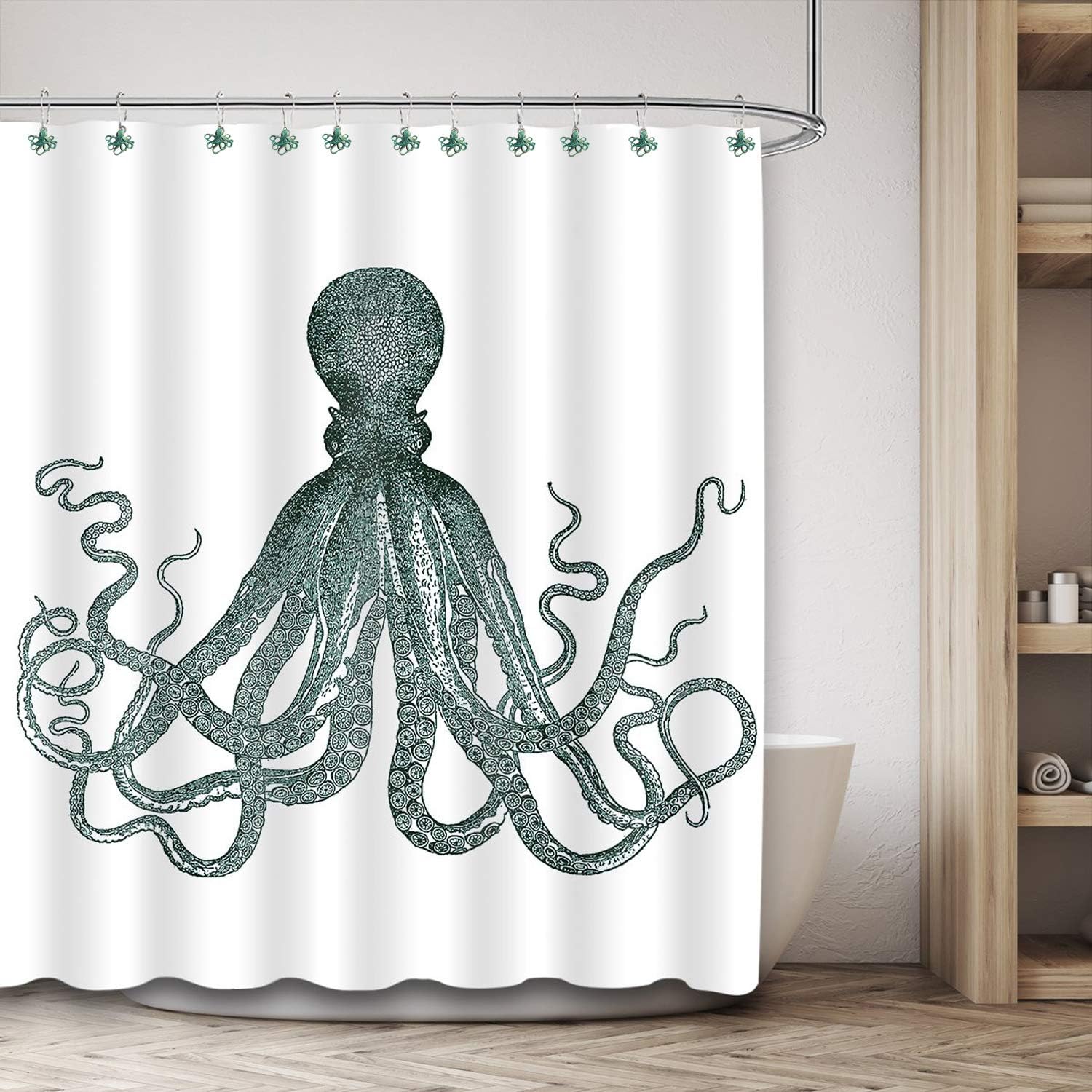 Juego de 12 ganchos decorativos de acero inoxidable para cortina de ducha de pulpo, para el hogar, baño