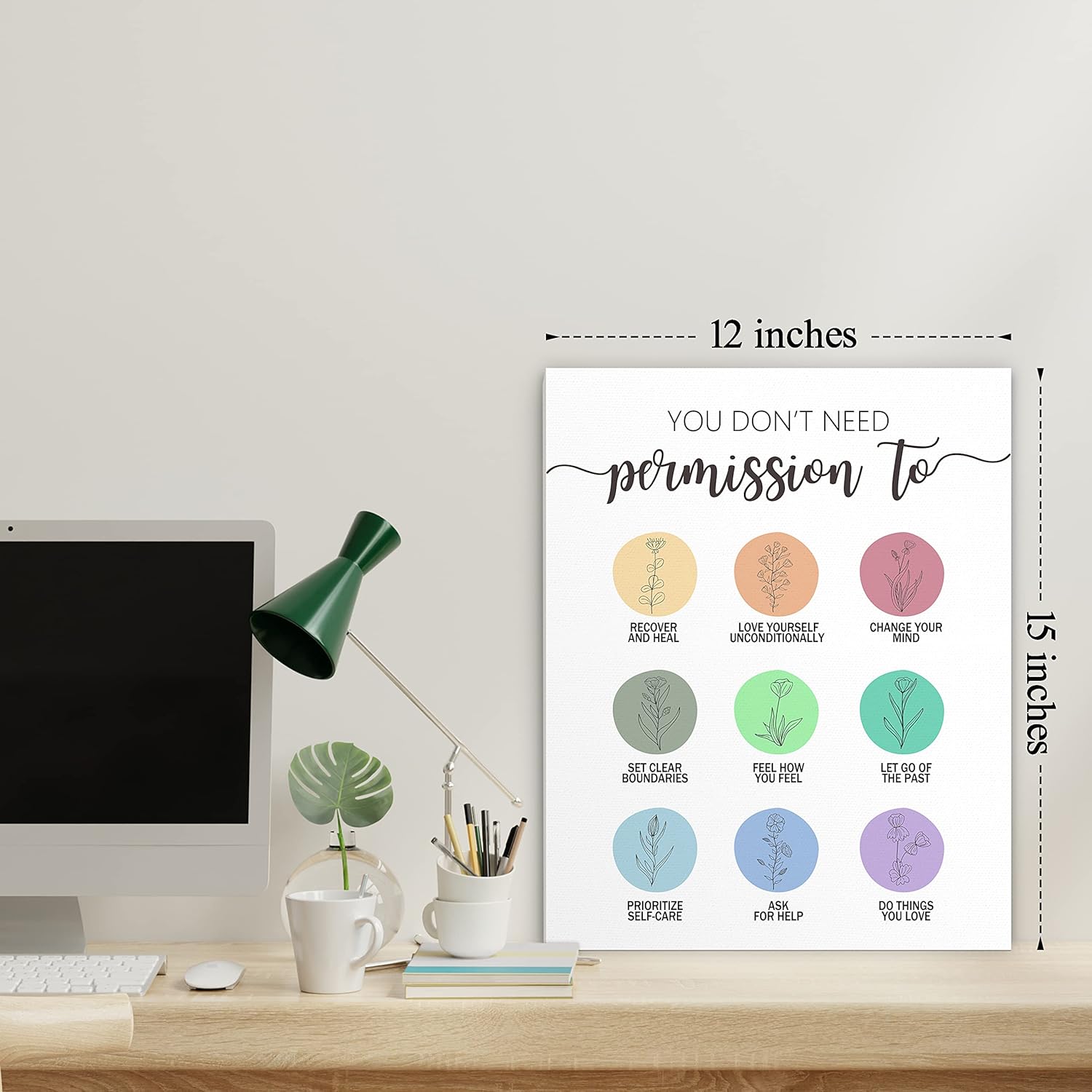 Wallart-028 – Lienzo enmarcado para pared, arte de pared con cita motivacional inspiradora, arte de pared de salud mental, 12 x 15 pulgadas,