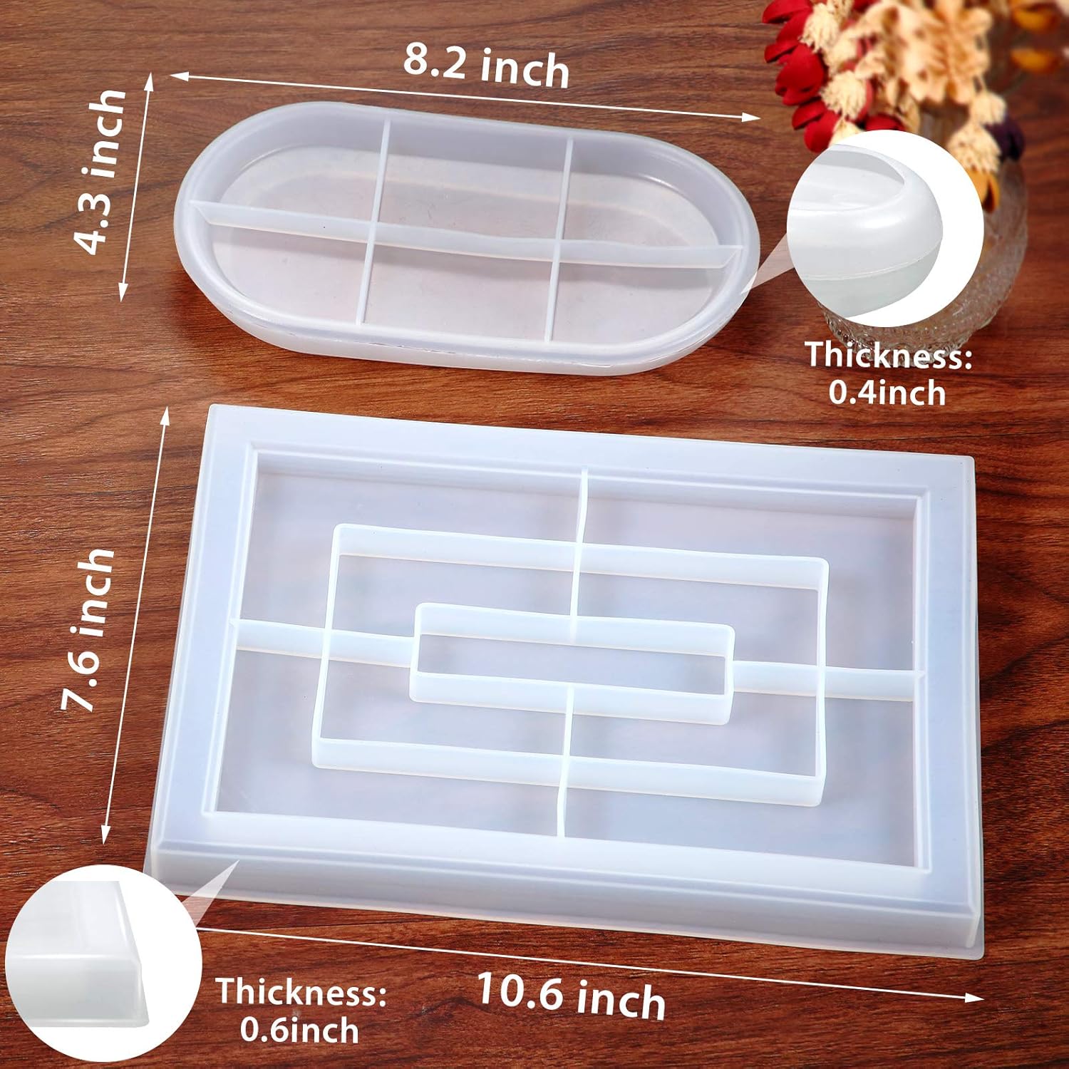 Molde de resina para bandeja de silicona, molde rectangular grande para bandeja rodante, molde ovalado de epoxi, molde de resina para servir, molde