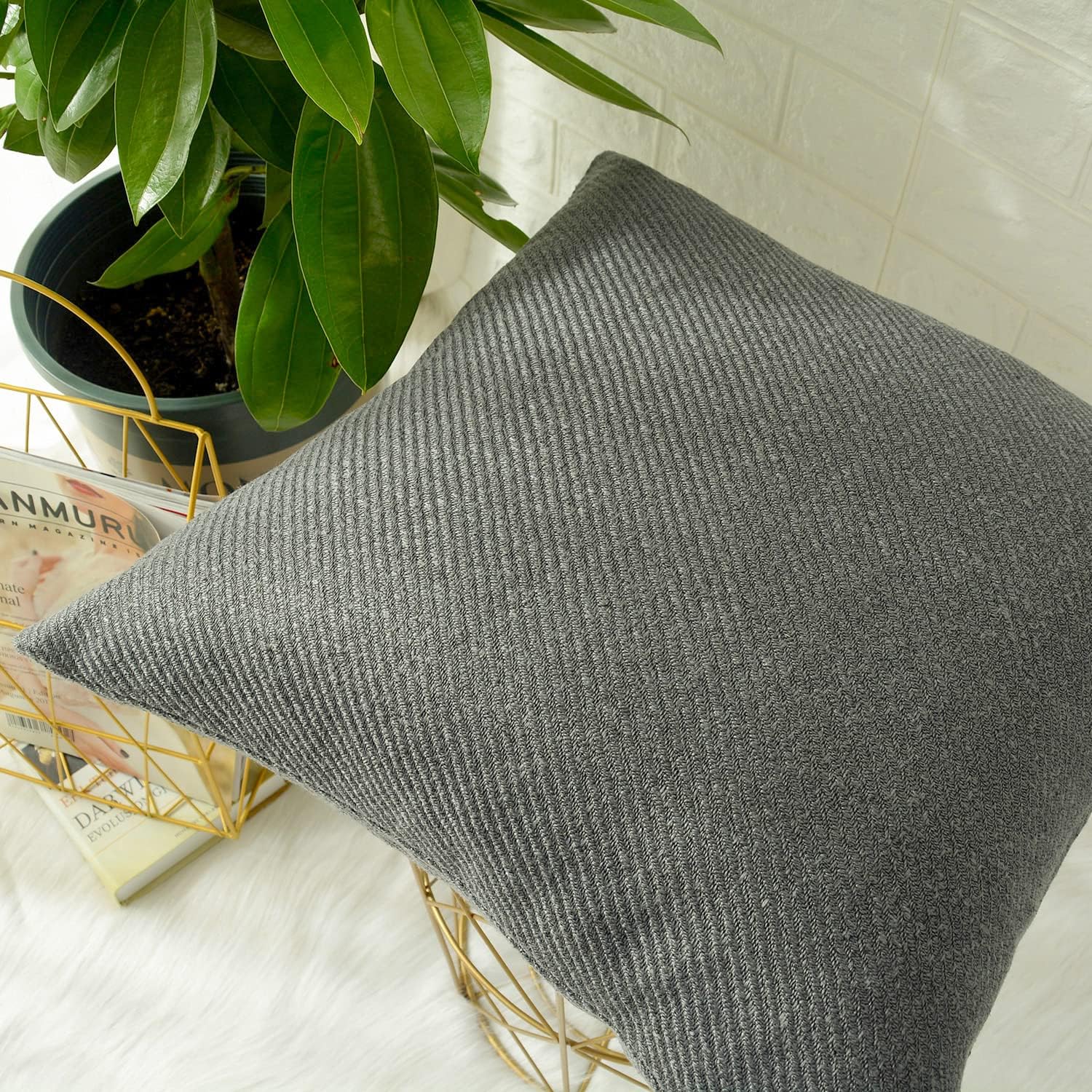 MERNETTE Funda de cojín cuadrado de chenille, suave, decorativa, para decoración del hogar, para sofá, cama, silla, sillón, paquete de 2 unidades