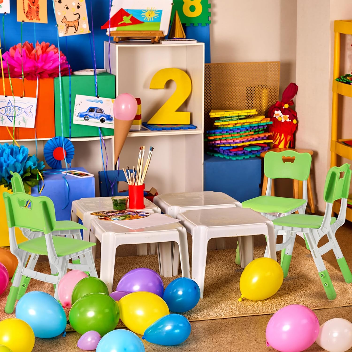 Paquete de 2 sillas ajustables para niños, juego de asientos de plástico para niños, sillas de altura para niños, sillas de estudio para niños y