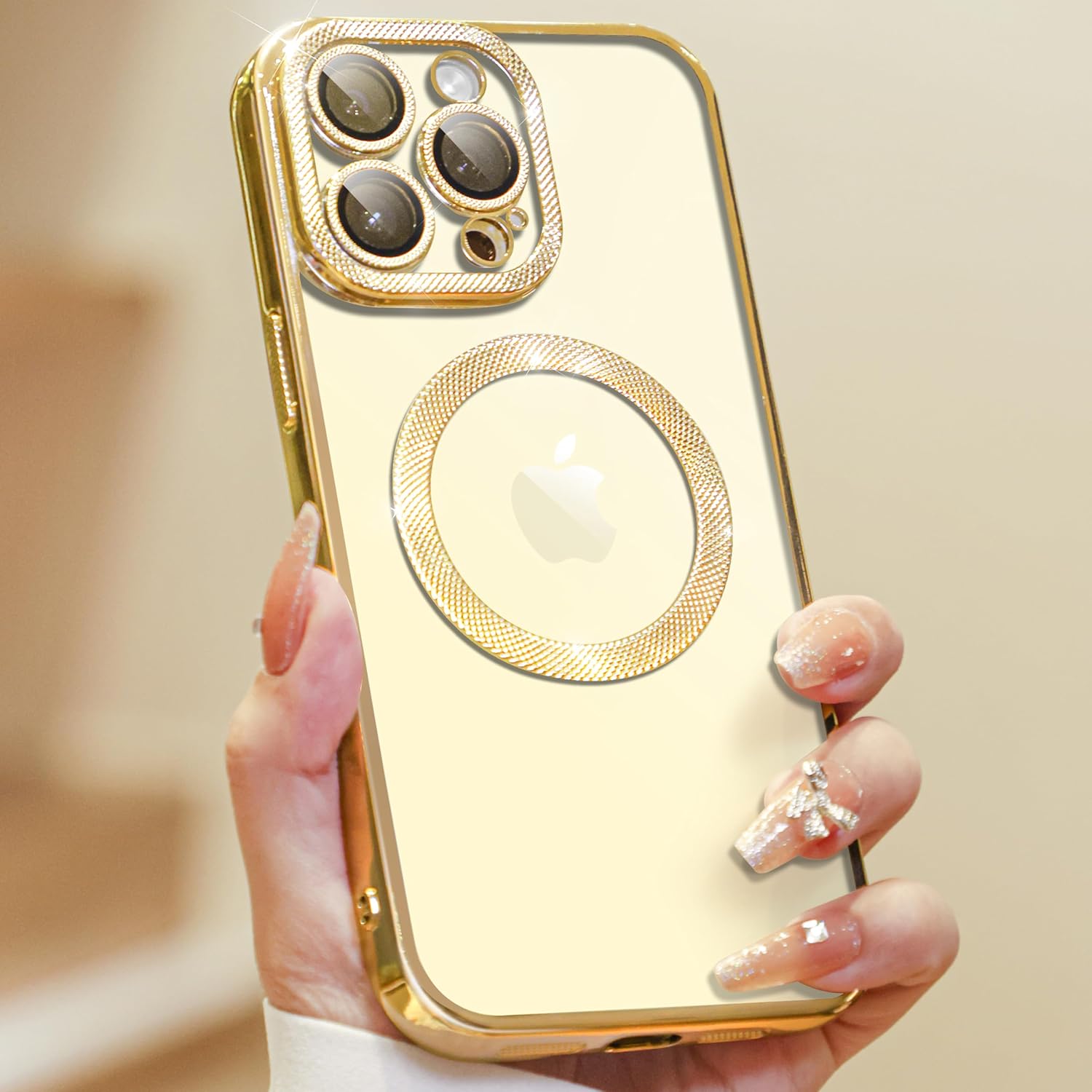 Funda para iPhone 15 Pro Max con protector de lente de cámara integrado diseño único de textura de diamante magnético superfuerte Funda delgada