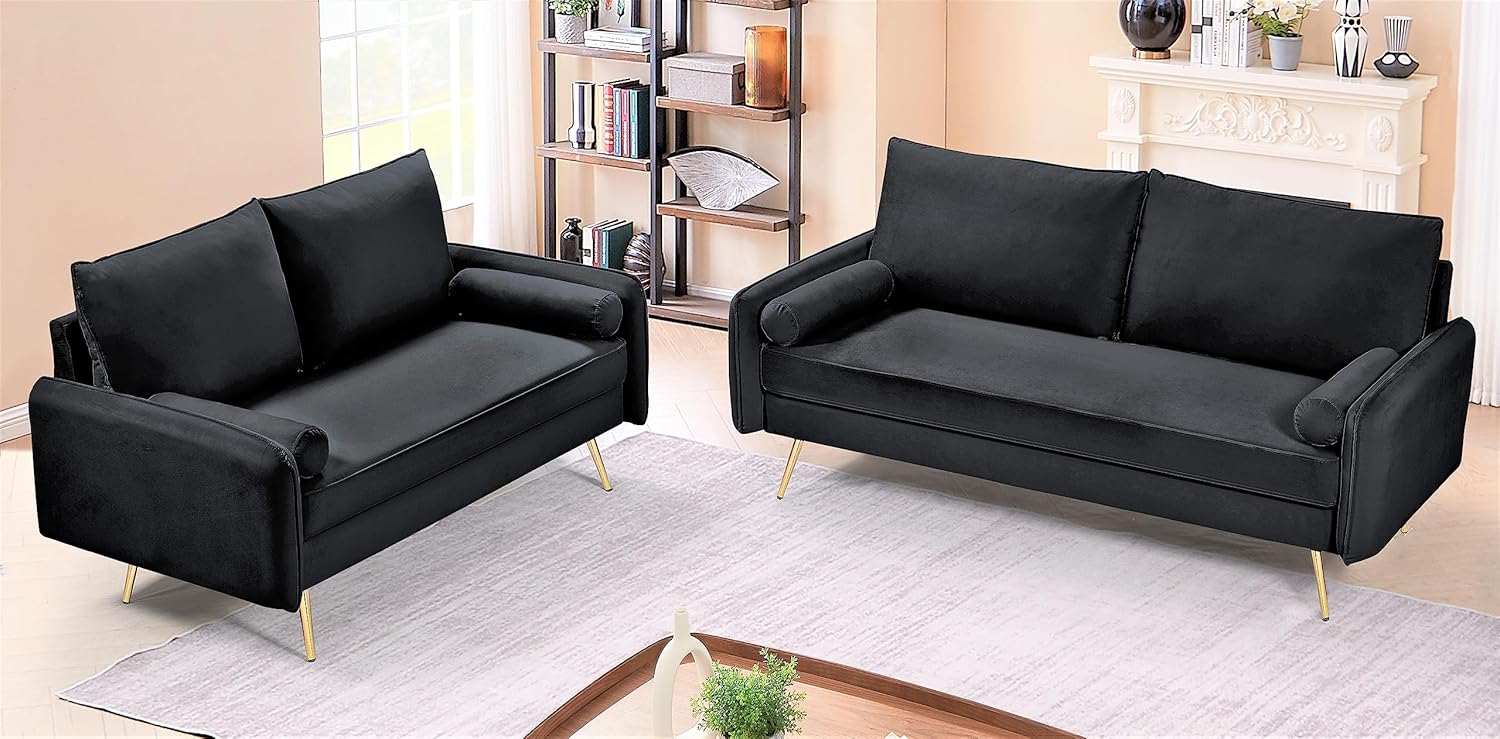 US Pride Furniture Kent Lujoso sofá biplaza de terciopelo europeo, muebles de sala de estar contemporáneos con patas cónicas, estilo vintage