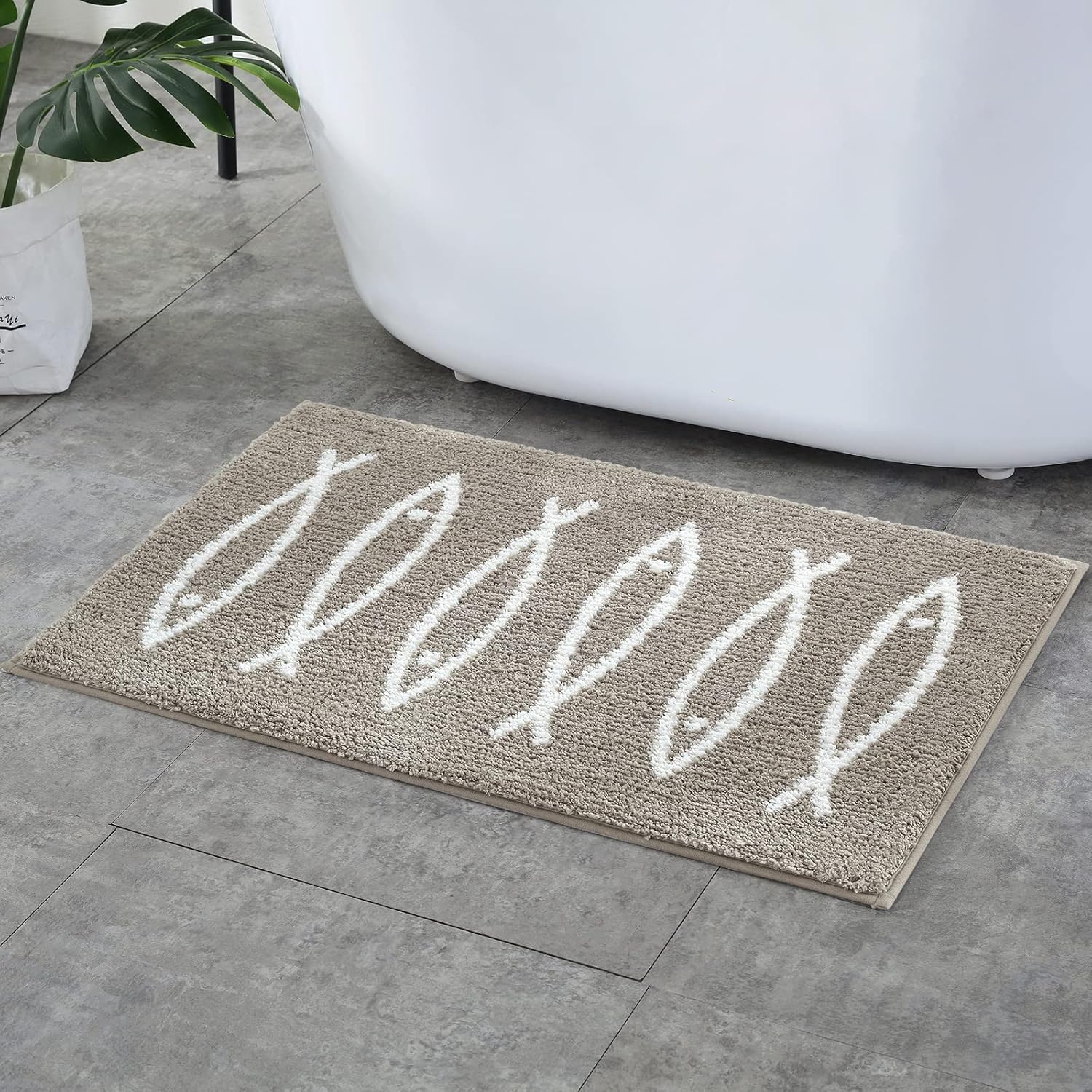 ZOESIOER Alfombra de baño gris, ultra suave y absorbente de agua, lavable a máquina, de secado rápido, para bañera y ducha, 16 x 24 pulgadas, diseño