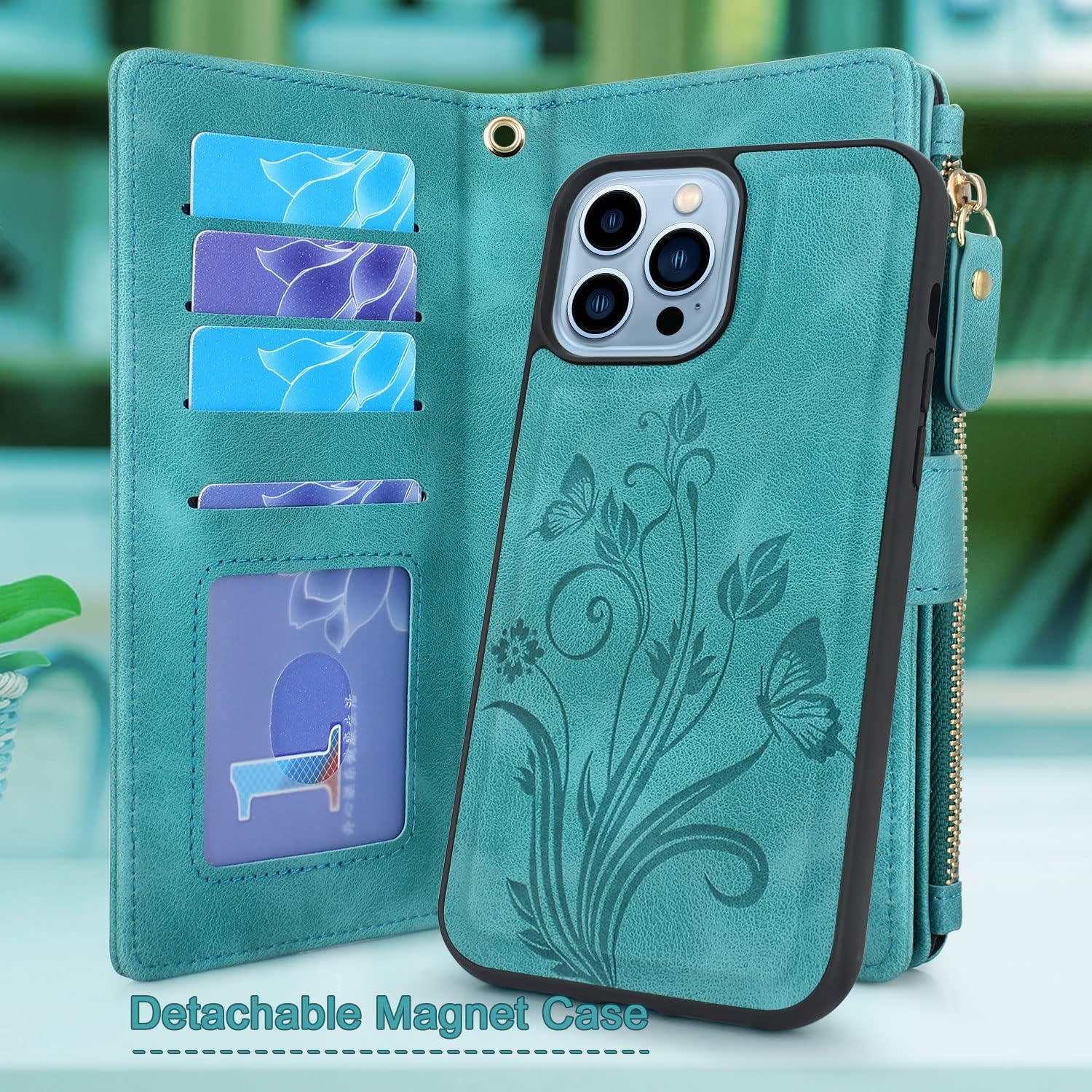 Lacass Funda compatible con iPhone 13 Pro Max de 6.7 pulgadas 2021 ranuras para tarjetas Soporte para dinero en efectivo para tarjetas de