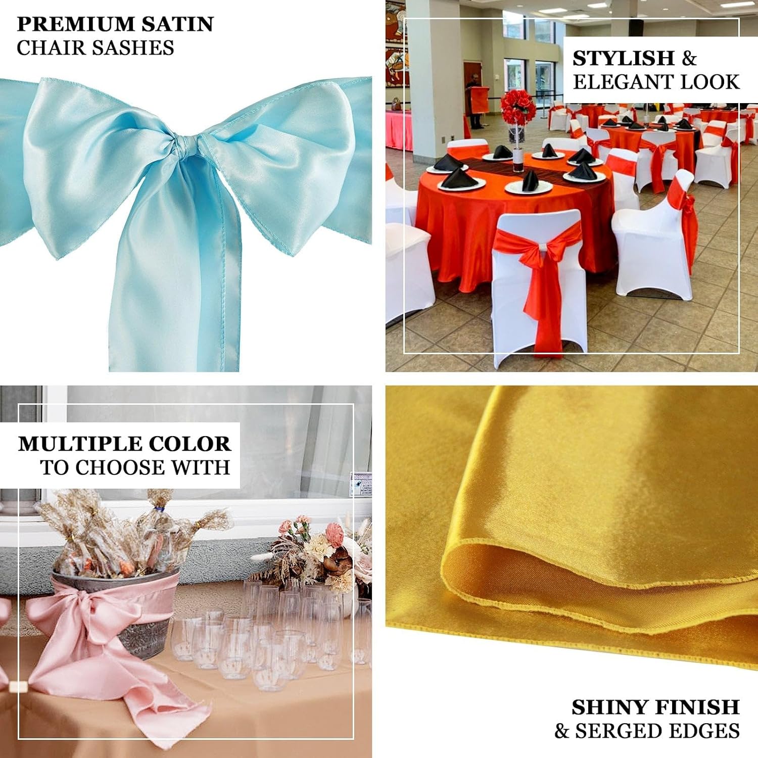 Efavormart – 5 cintas de satén blanco para silla, lazos para decoración de bodas, eventos, silla, moño, fiesta, suministros de decoración de 6 x 106