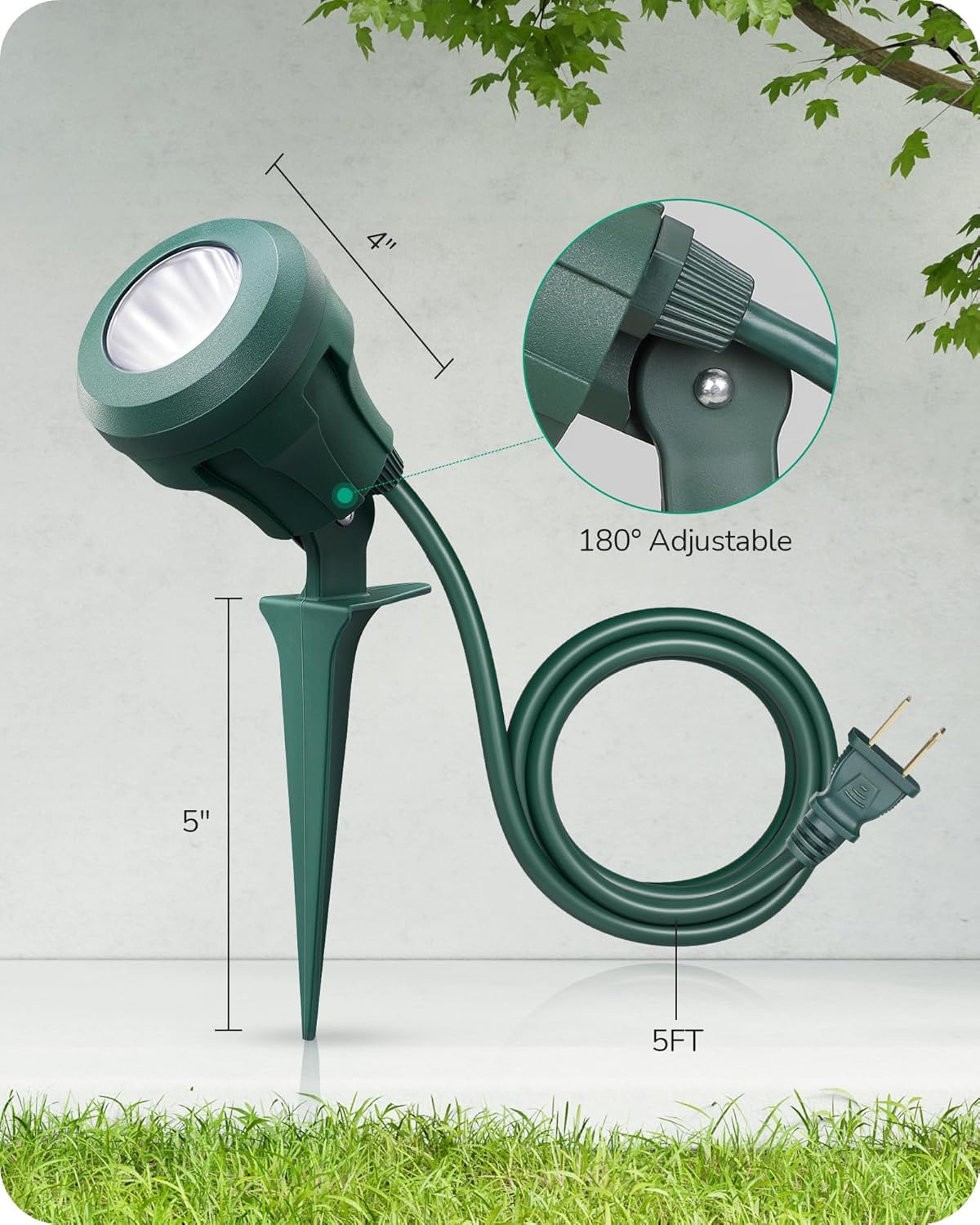 EDISHINE Foco de 120 V para exteriores, 5 lentes de color extra, foco LED impermeable de 4.8 W, iluminación de paisaje de 5000 K para decoración de