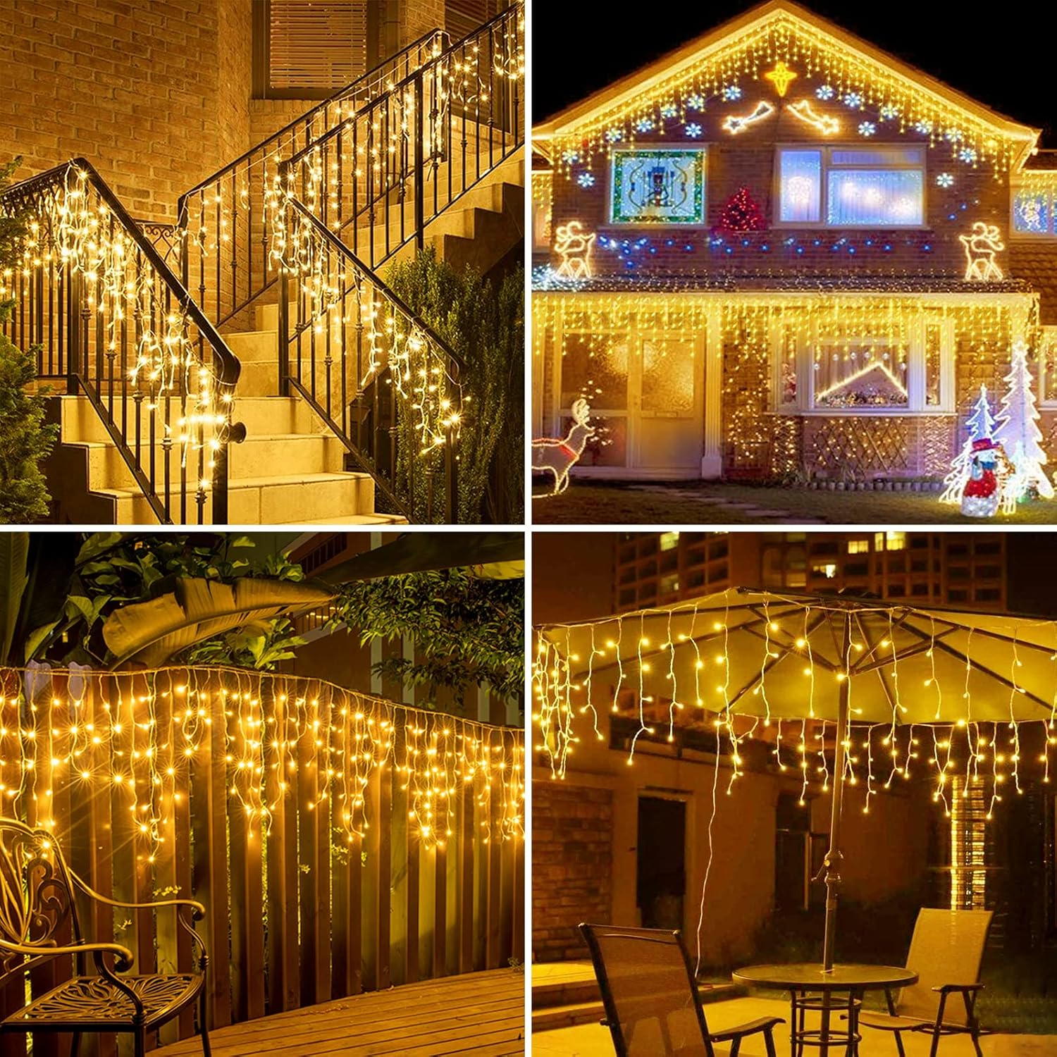 JIMACRO Guirnalda de luces solares, 16 piezas de 2.6 pies, 128 luces LED de cortina con control remoto, 16.4 pies de cortina de luces impermeables