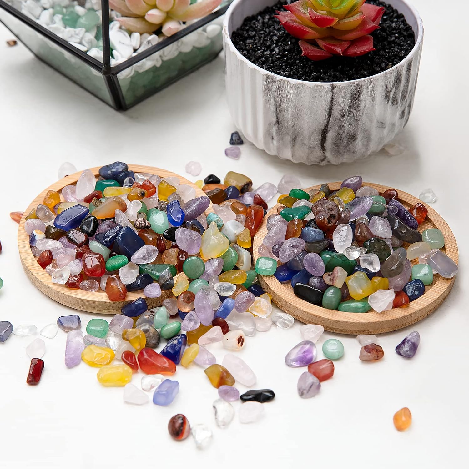 RIFNY Coloridas rocas decorativas de cristal de 0.3 pulgadas, piedras pulidas para relleno de jarrón, acuario, pecera, grava, plantas de aire,