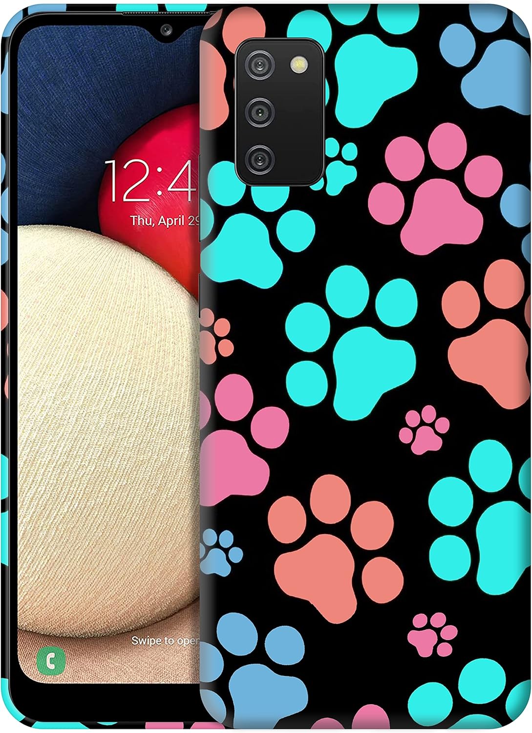 Glisten – Funda para Samsung Galaxy A03s, Samsung A03s – Diseño de huella de perro impreso de plástico delgado a presión en la parte trasera