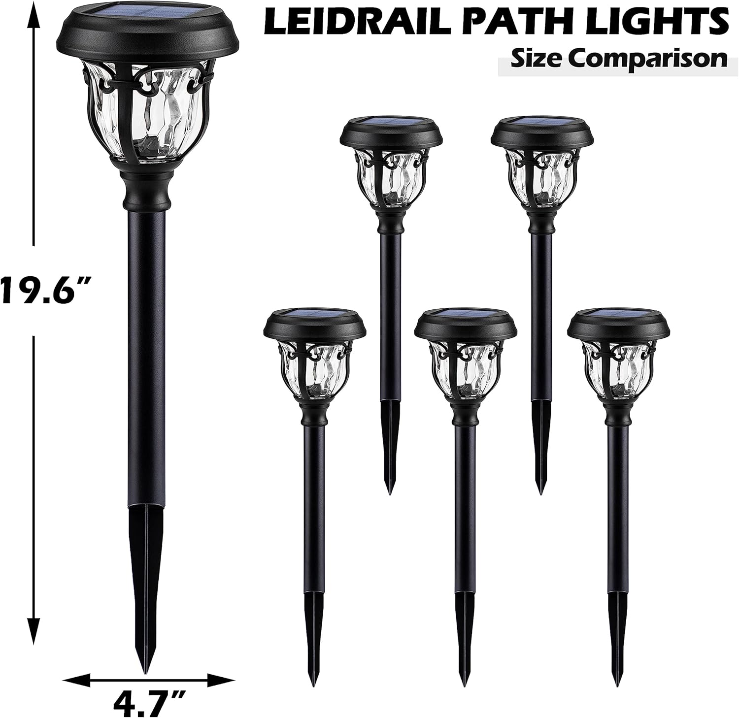 LeiDrail Luces solares para caminos al aire libre, paquete de 6 luces LED de vidrio blanco cálido y blanco frío de acero inoxidable con energía