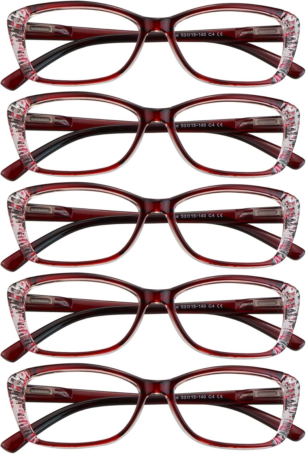 VisionGlobal 4 pares5 pares de anteojos de lectura con bisagra de resorte, lentes de bloqueo de luz azul para mujereshombres