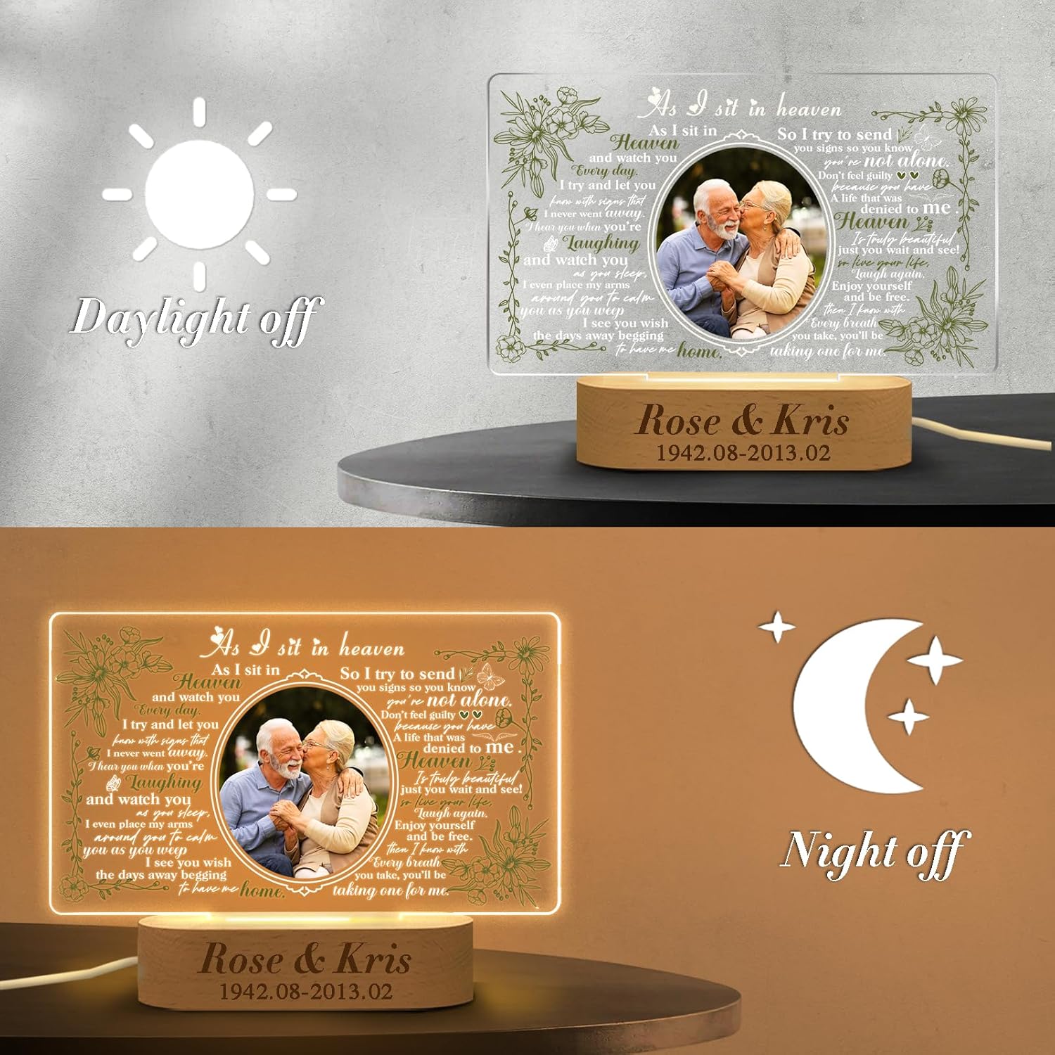 Regalos conmemorativos personalizados, regalos de luz nocturna conmemorativa en memoria de un ser querido, regalos de condolencias personalizados