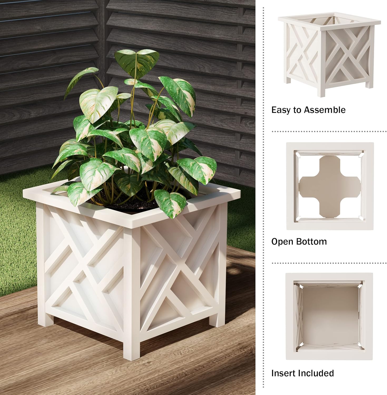 Pure Garden – Macetero con diseño de celosía, paquete de 2  Macetas decorativas de 14.75 pulgadas para flores o plantas al aire libre  porche